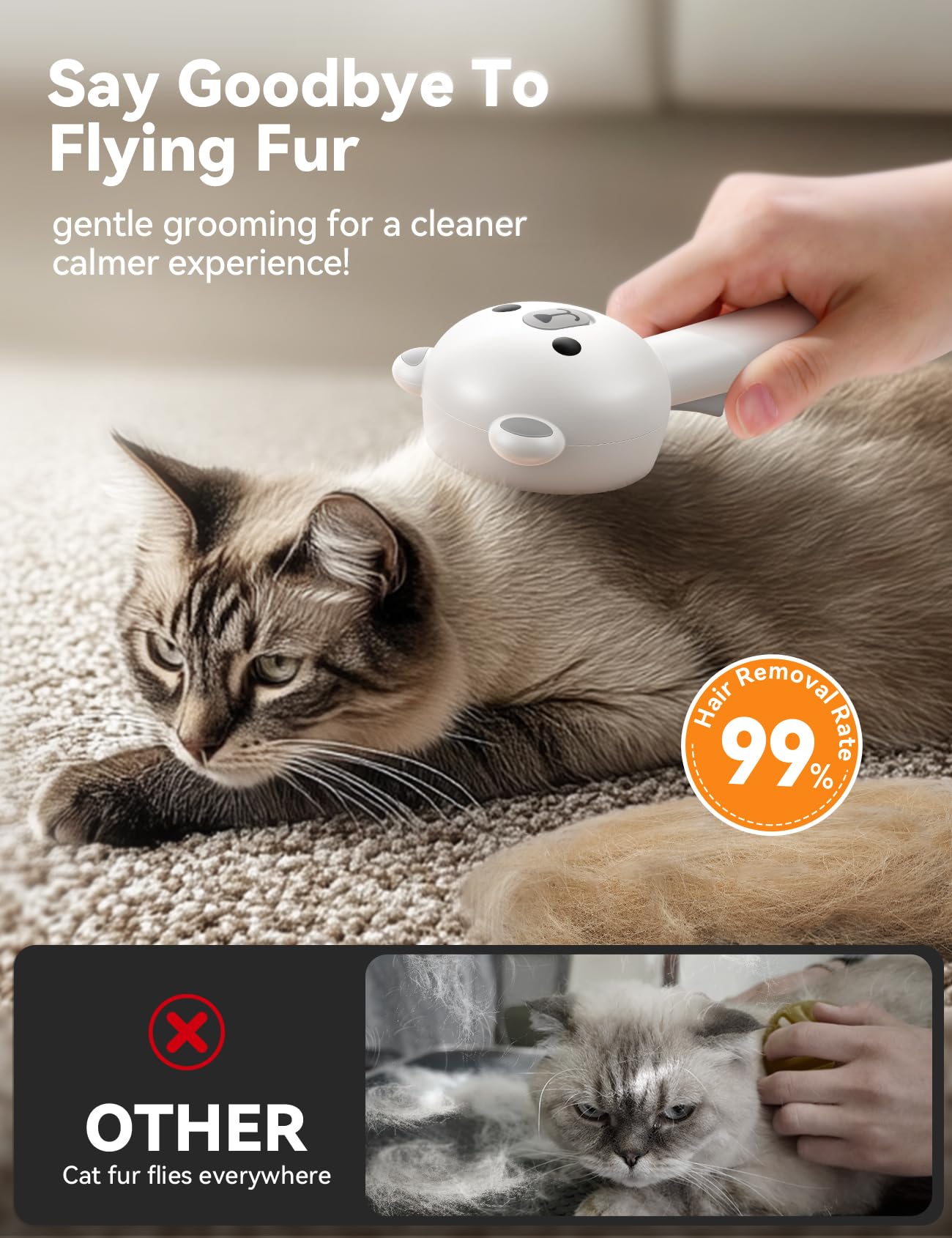 Cat Steam Brush, Brushes for Indoor Cats with Release Button, Dual Speed Spray USB Rechargeable Grooming Supplies, Cat Brush for