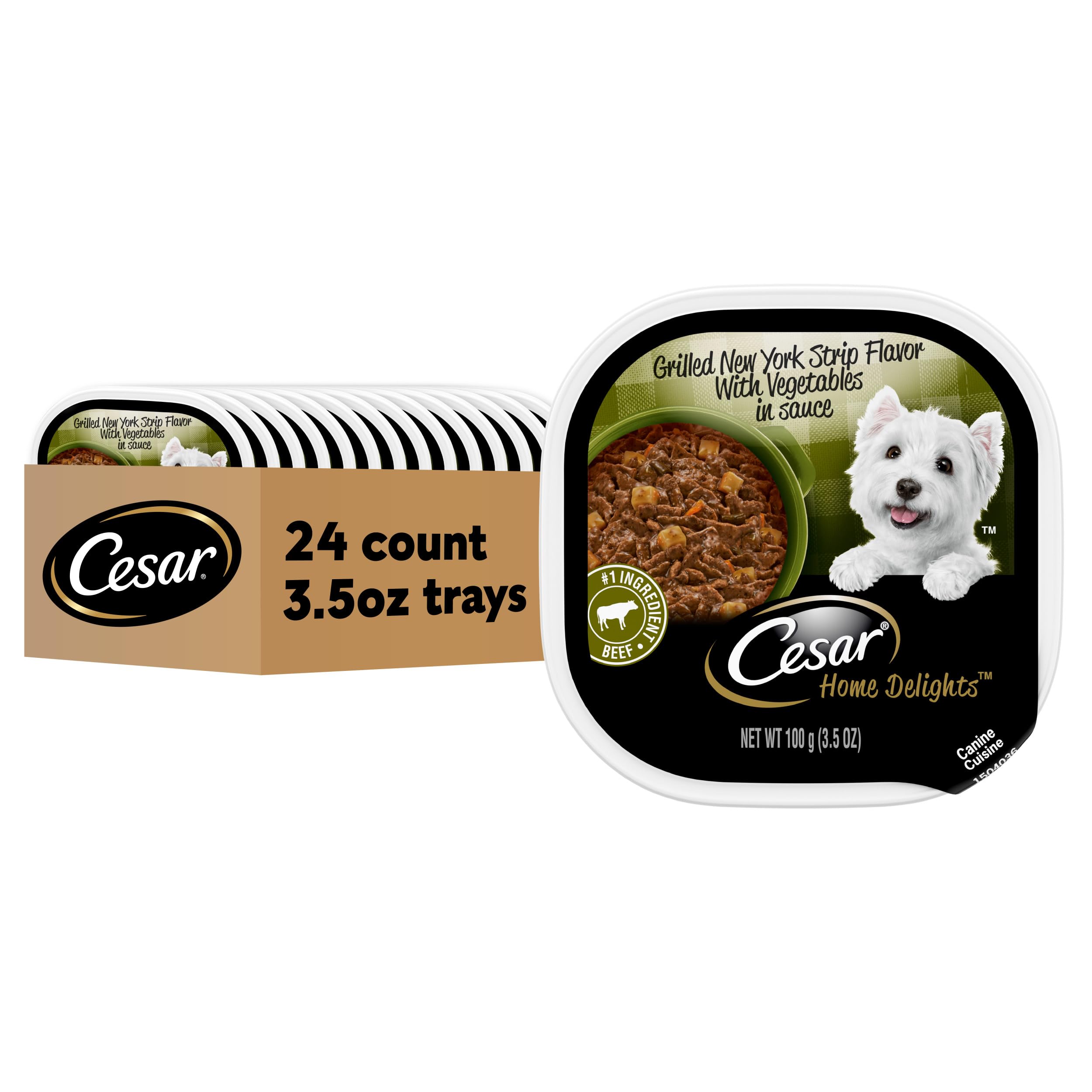 Cesar Home Delights Adult Wet Dog Food, Grilled New York Strip Flavor with Vegetables in Sauce, 3.5 oz. (24 Count, Pack of 1)