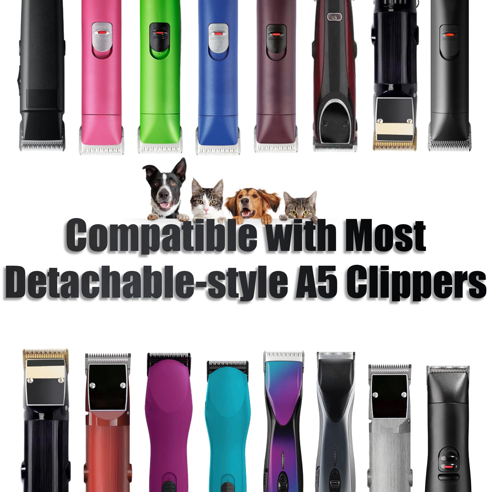 Yaziyir 3 Pack 5Fc Detachable Dog Grooming Steel Blades,Compatible With Andis,Oster A5,Wahl Km-10 Series,Cut Length 1/4 6.3Mm