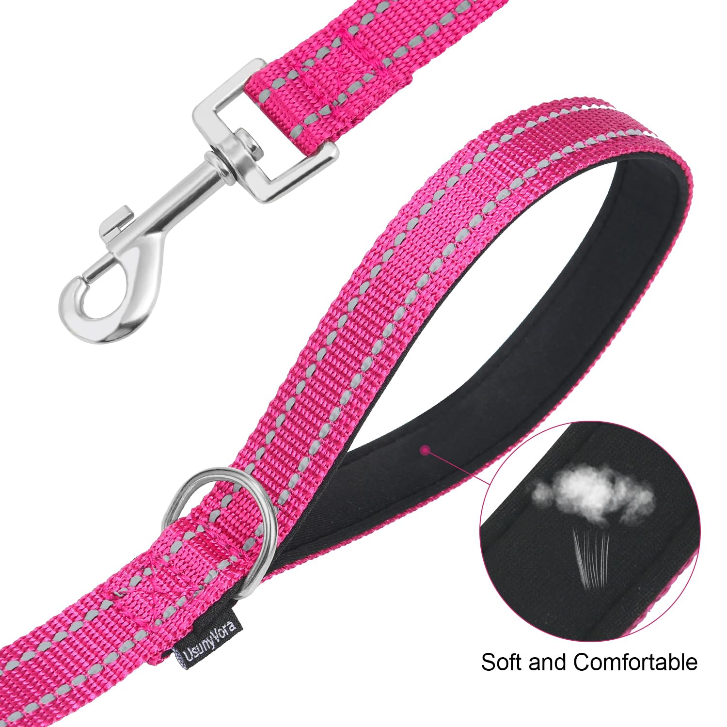 Usunyvora Reflective Nylon Dog Leash For Walking,Strong Dog Leash With Padded Handle For Medium And Large Dogs,6 Ft,Rose