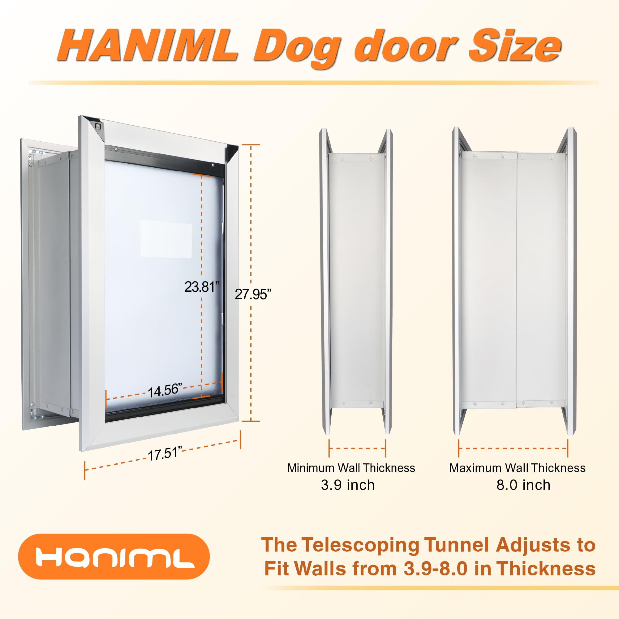 HANIML Aluminum Extra Large Dog Door for Wall - Heavy Duty, Extreme Weather, Silver, Up to 220Lbs