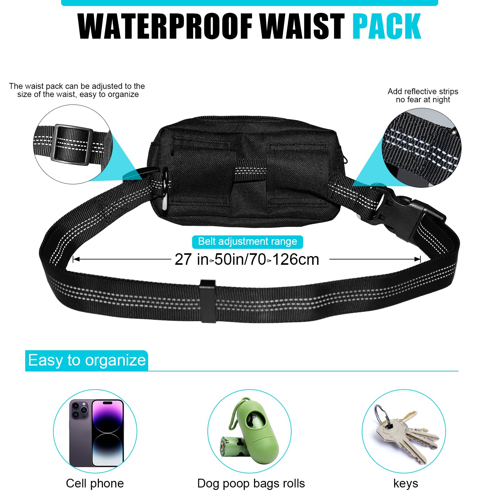 Jestrem Hands Free Dog Leash, Reflective Retractable Bungee With Double Padded Handles, Adjustable Dog Waist Leash For Running W