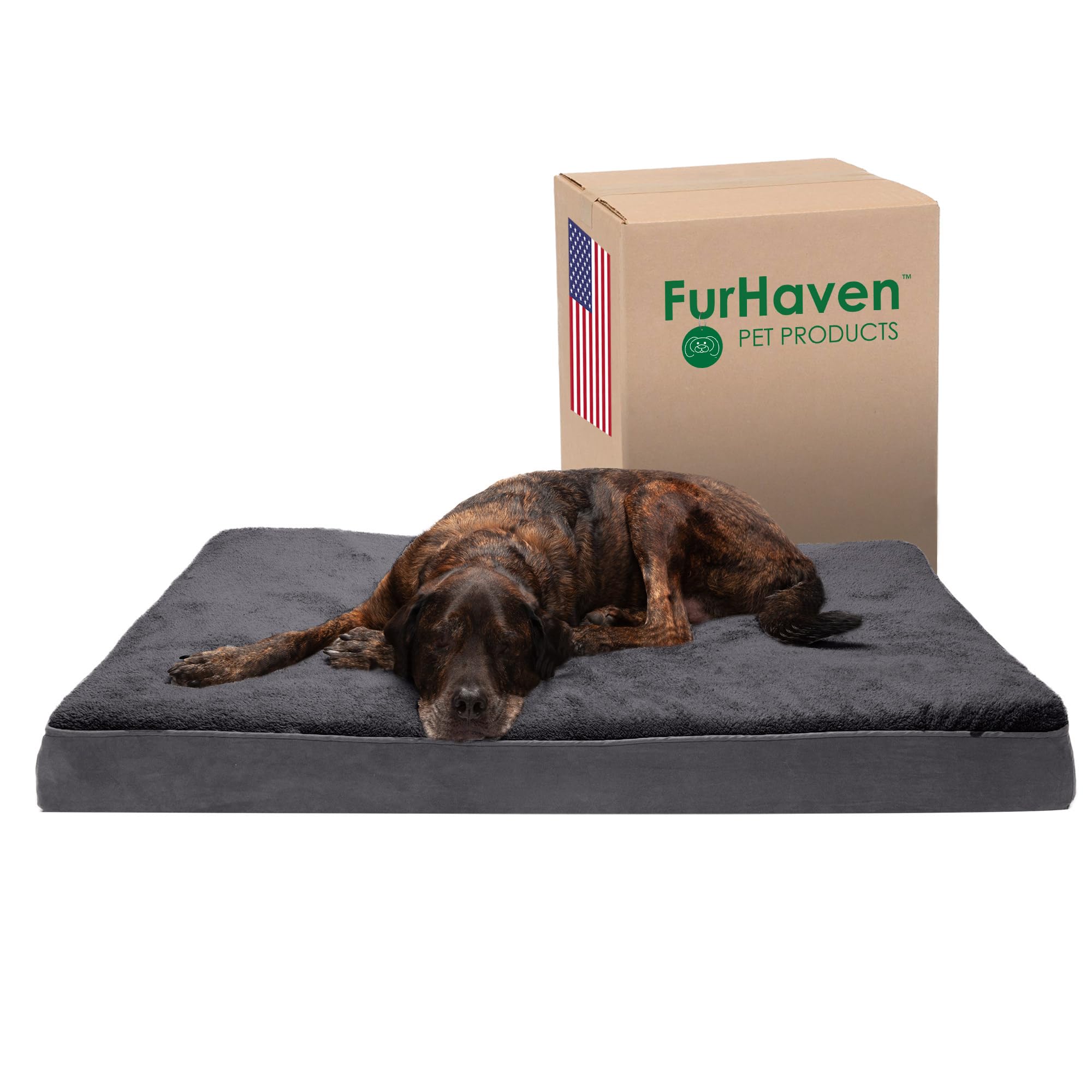 Furhaven Cooling Gel Dog Bed for Large Dogs w/ Removable Washable Cover, For Dogs Up to 125 lbs - Terry & Suede Mattress - Gray,