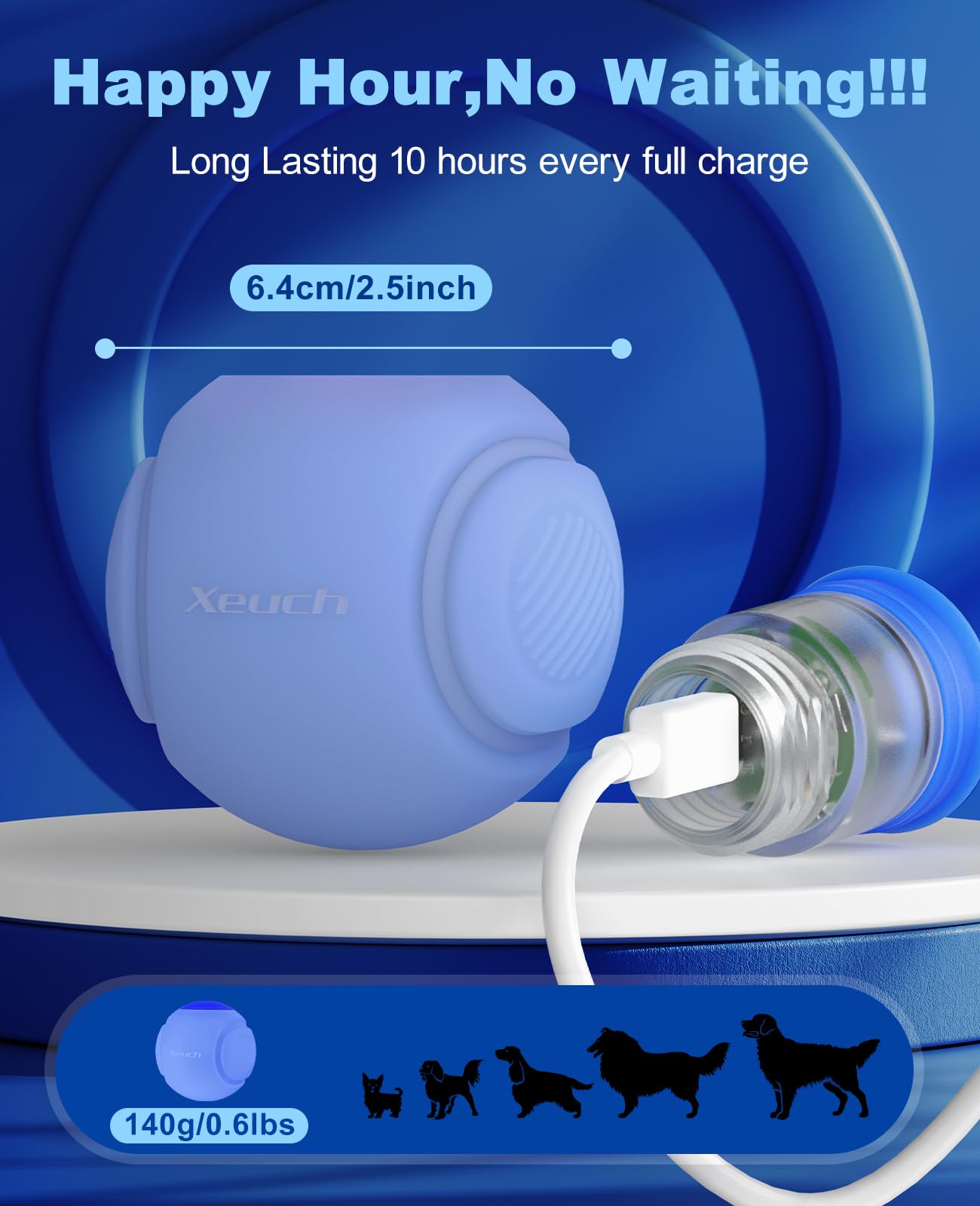 Xeuch LED Dog Ball Rechargeable, Light Up Dog Ball Toys, Bounce-Activated Durable Fetch Ball, Natural Rubber, Unique Scent, 2.5
