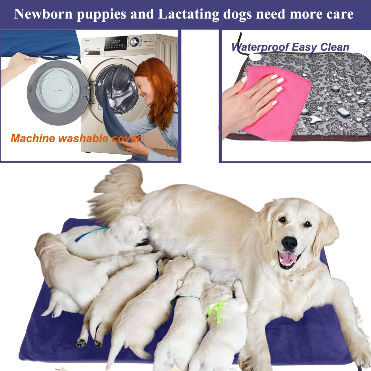 Pet Heating Pad Large Dog Cat Heated Bed Mat 34X21 Inch Dog Heating Pad With Soft Washable Cover Electric Heating Pad Keep Pets Warmer Water Resistant Chew Resistant Cord