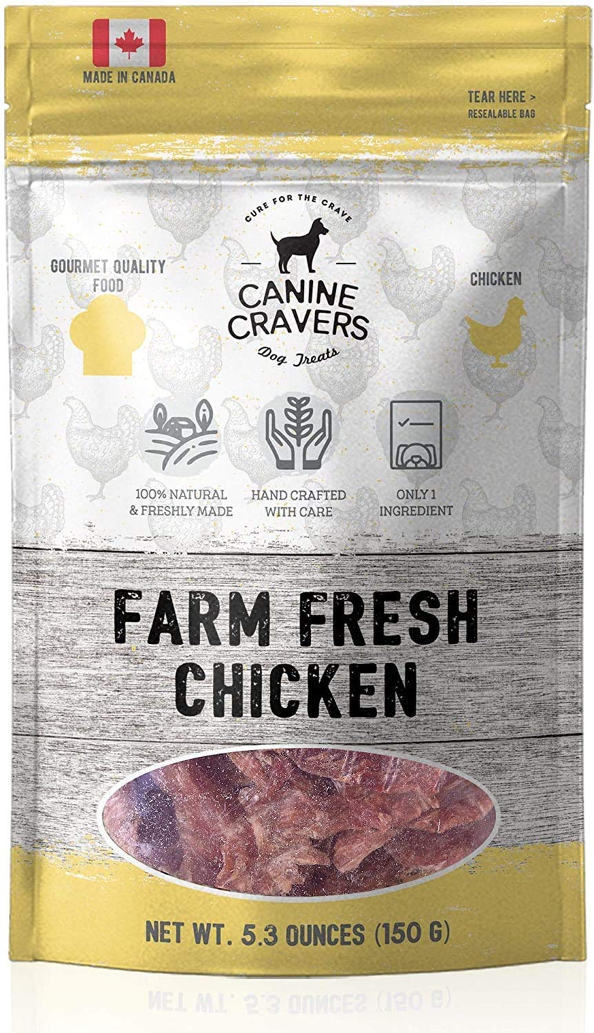 Canine Cravers Single Ingredient Dog Treats - Farm Fresh Chicken - Human Grade Air Dried Hypoallergenic Pet Food - Grain, Gluten, And Soy Free - 100% All Natural - 5.3 Oz