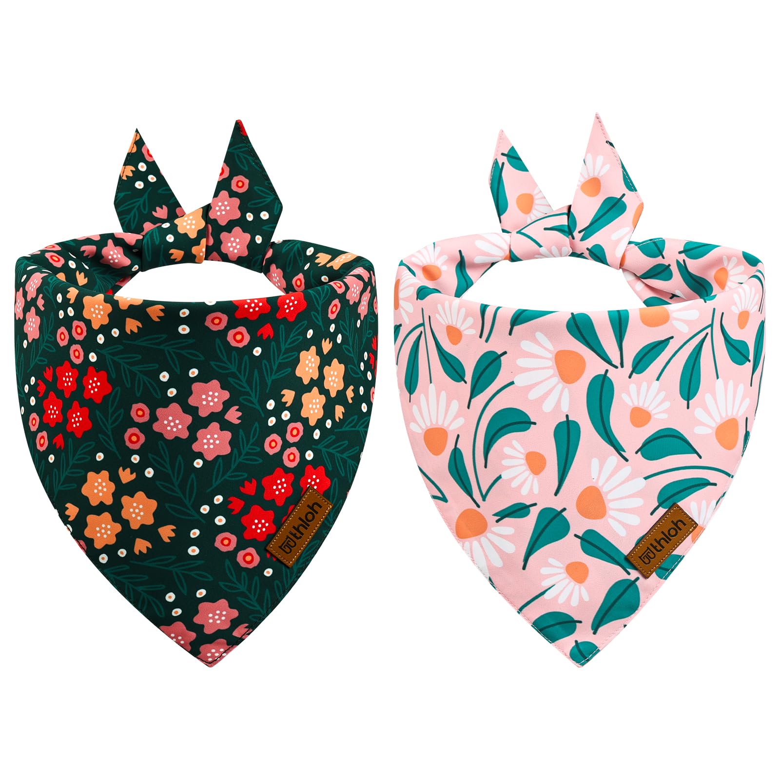 Thloh Spring Dog Bandanas - 2 Pack Floral Dog Scarf For Boy & Girl, Premium Durable Fabric, Adjustable Fit, Gift For Dogs, Daisy