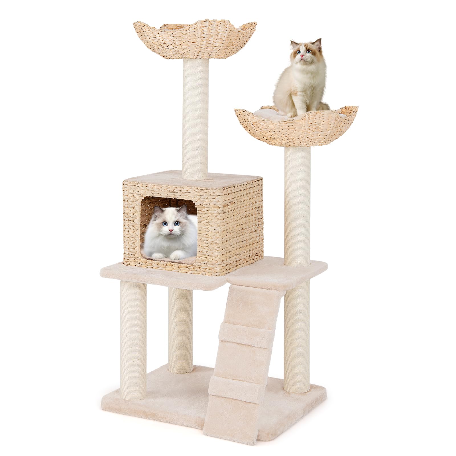PETSITE 48 inch Cattail Cat Tree, Multi-Level Cat Tower with Sisal Scratching Posts, Cat Condo, Basket Beds, Climbing Ladder, an