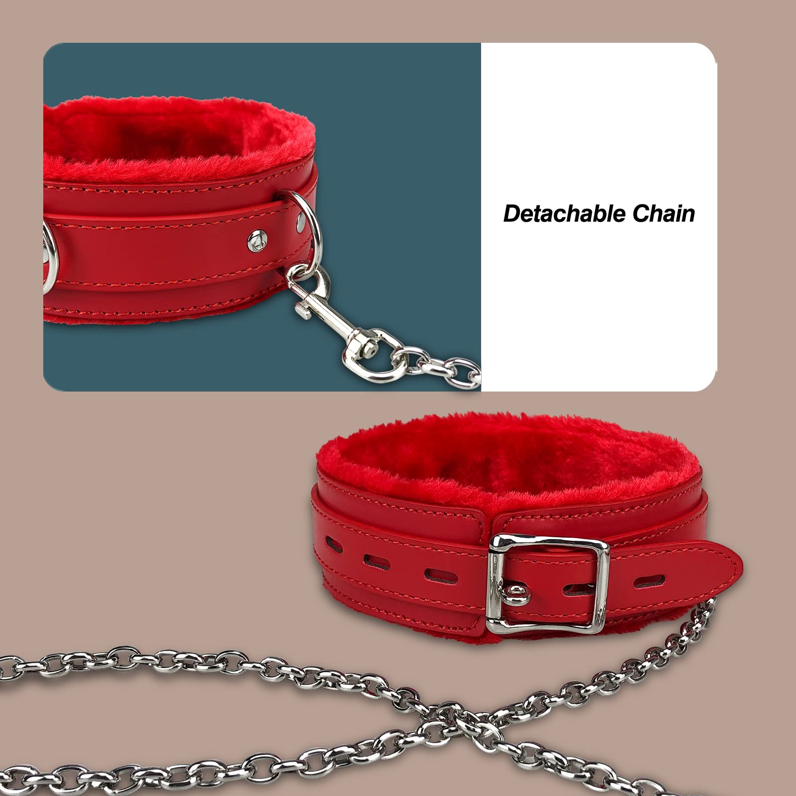 Bilisee Leather Choker Collars - Soft Inner Fur For Comfort - Detachable Leash Chain - Durable Leather Collar With Alloy Buckle,