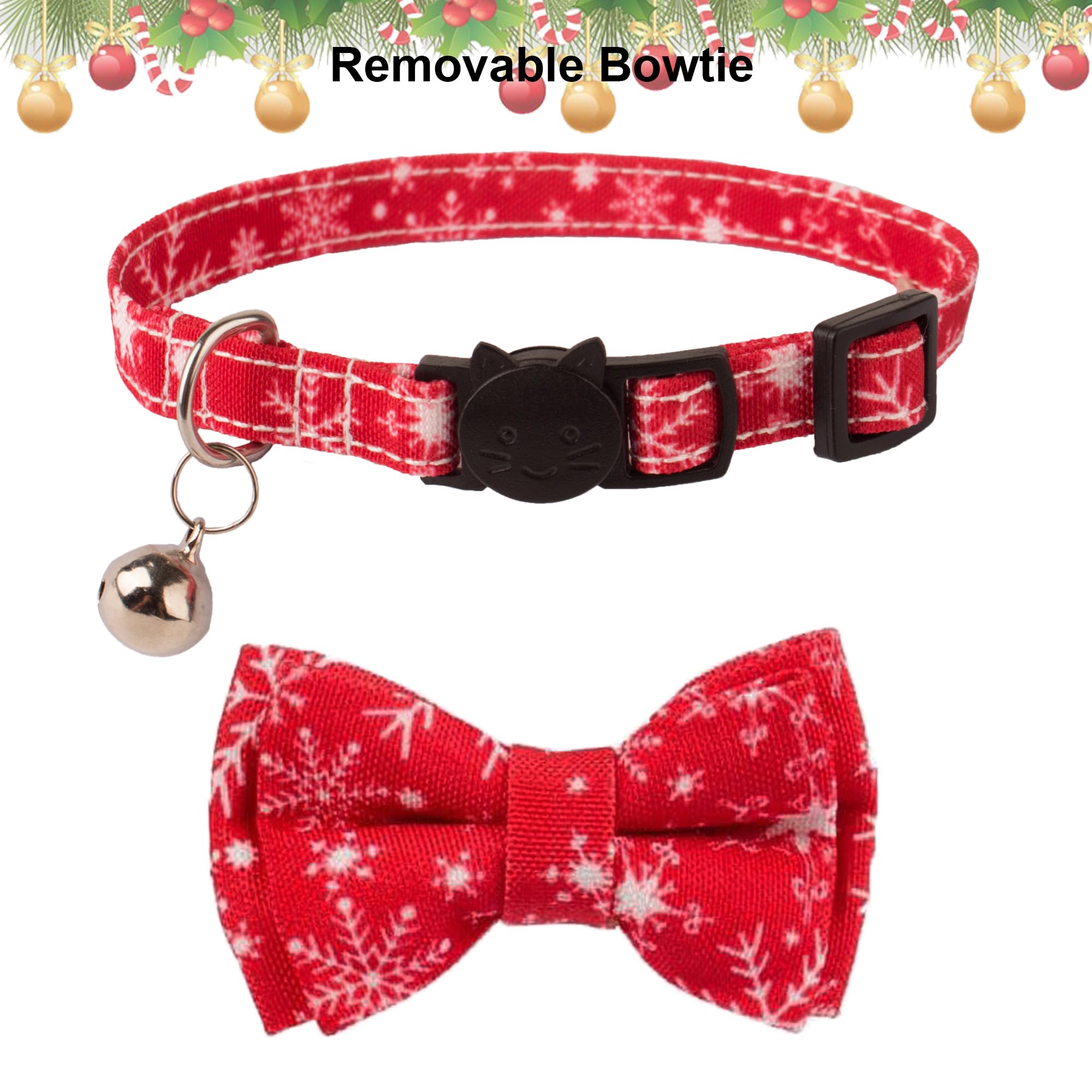 Adoggygo Christmas Cat Collar Breakaway With Bowtie Bell - 2 Pack Christmas Kitten Collar Santa Snowflake Kitten Collar With Rem