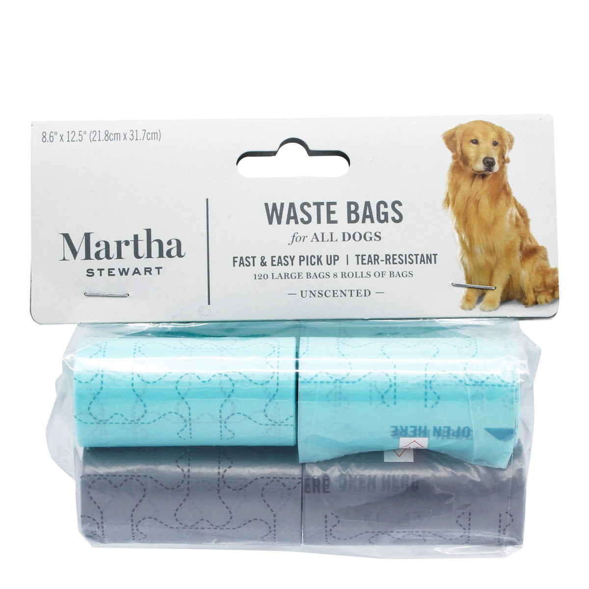 Martha Stewart For Pets Poop Waste Bags | 120 Large Unscented Doggie Bags For A Quick Cleanup | Tear-Resistant Dog Waste Bags, Great For Dog Walking Everyday Use | 8 Rolls