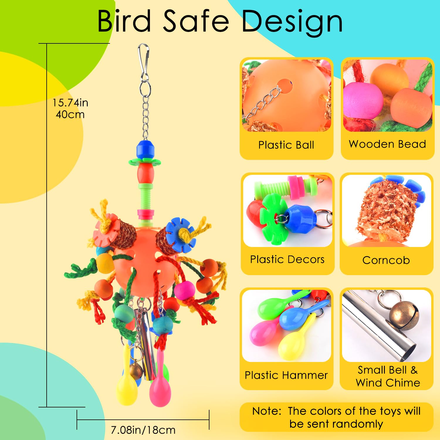 KATUMO Bird Toys, Parrot Toys Parakeet Foraging Shredder Hanging Toys Bird Ball Treats for Conure Mini Macaw Cockatiel Lovebird