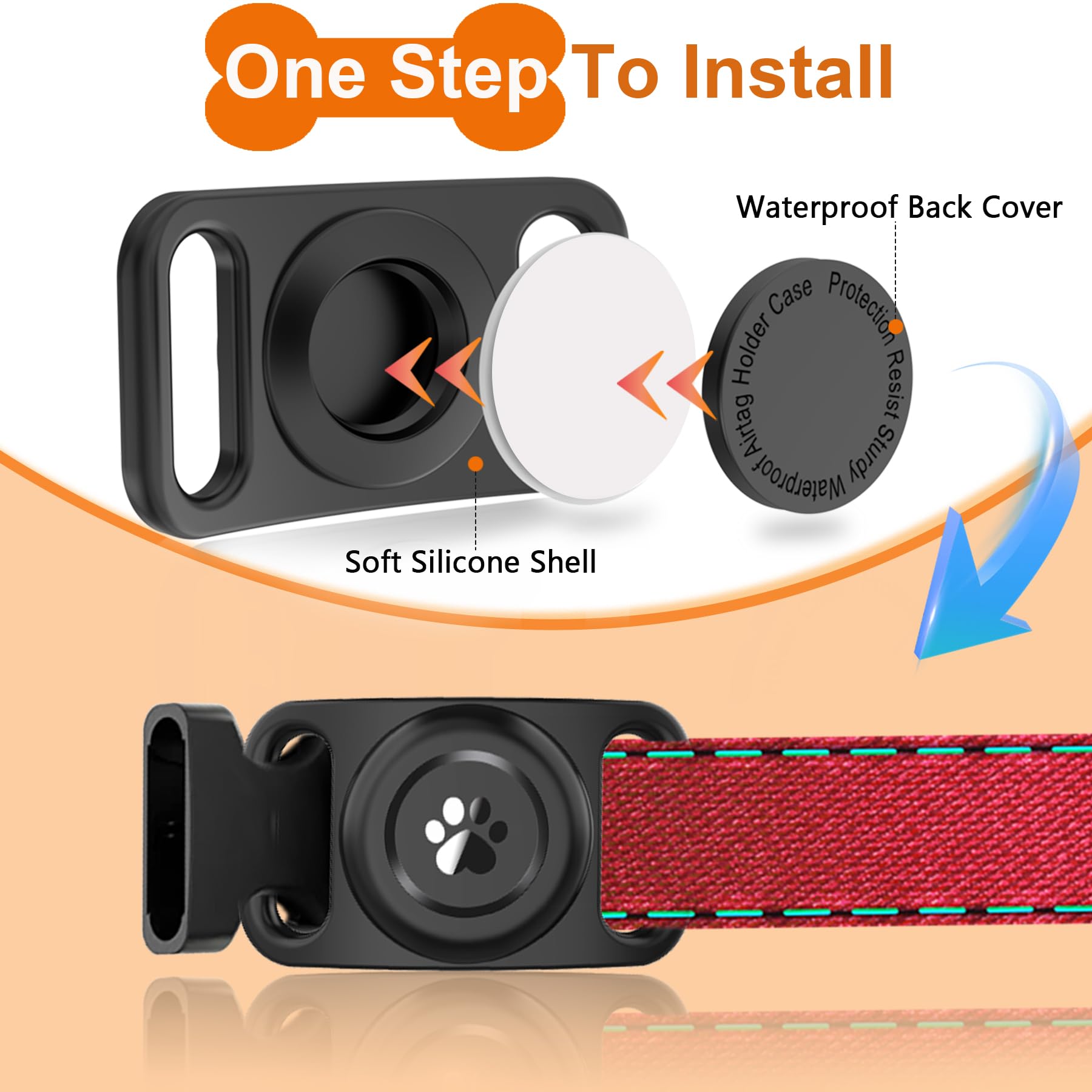 [2 Pack] Waterproof Airtag Dog Collar Holder Case, Silicone Full-Body Protection, Soft Lightweight Stretchable Design For Dog Co