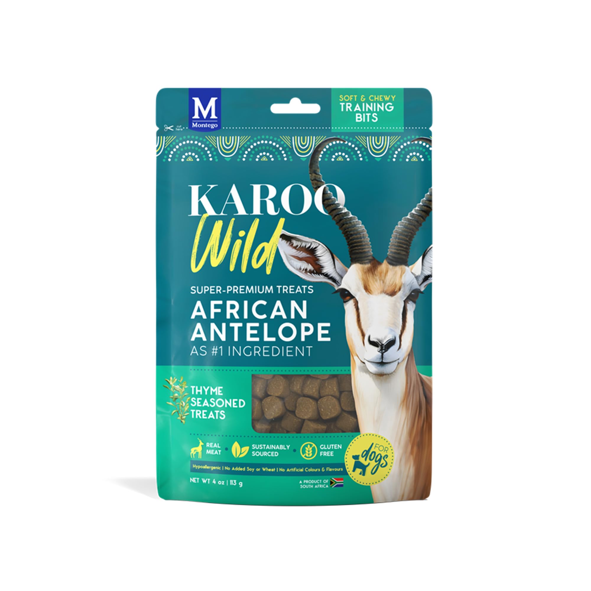 Karoo Wild Training Bits Thyme Seasoned Treats for Dogs - 4 oz - Soft & Chewy Protein Bits Made with African Antelope - Great fo
