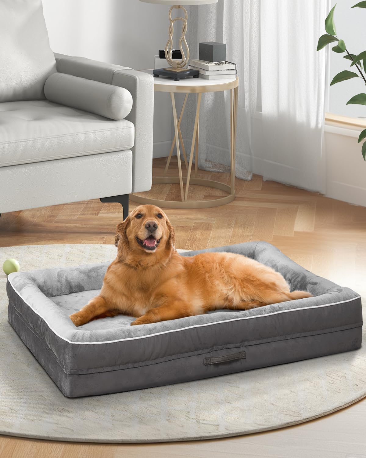 Large Orthopedic Dog Bed With Egg Foam Couch, Removable Washable Cover, Waterproof, Non-Slip Base, Four-Sided Bolster Cushion, G
