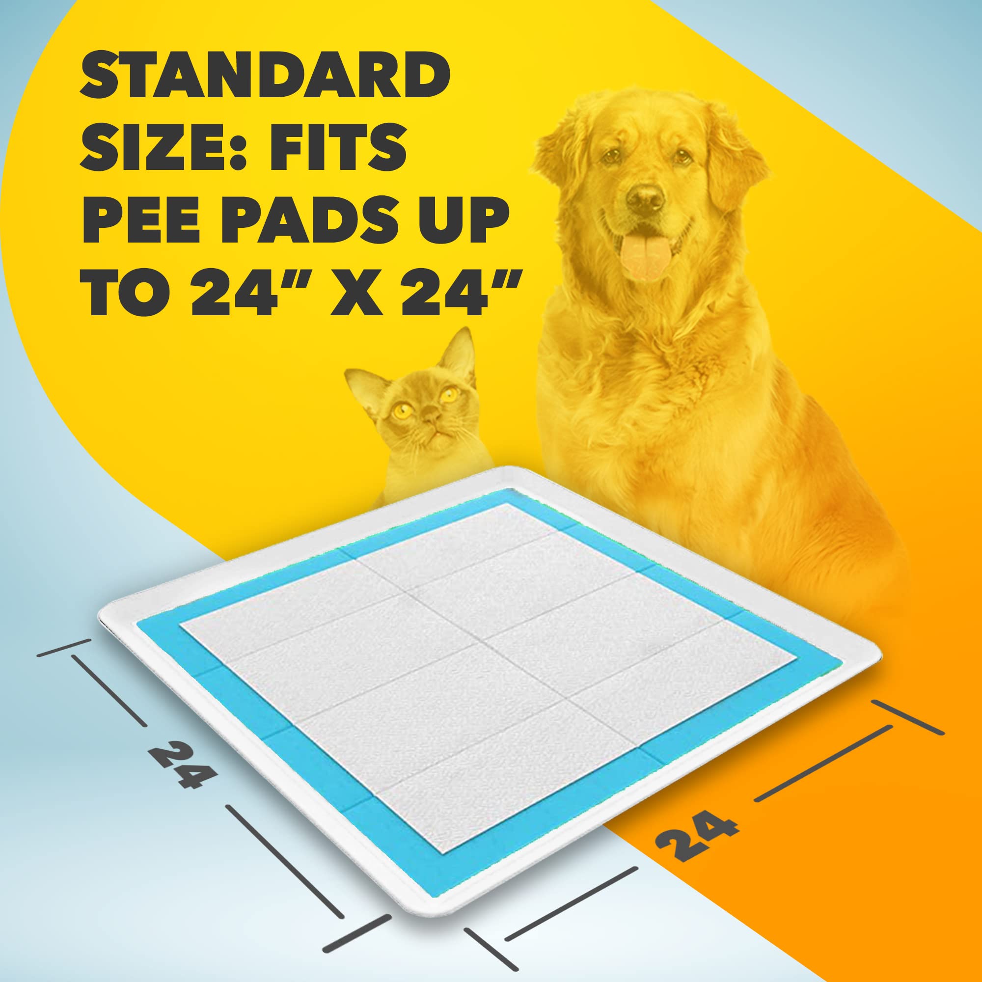 Skywin Dog Puppy Pad Holder Tray For 24 X 24 Inches Training Pads - Silicone Wee Wee Pad Holder, No Spill Pee Pad Holder For Dogs, Easy To Clean And Store (White)