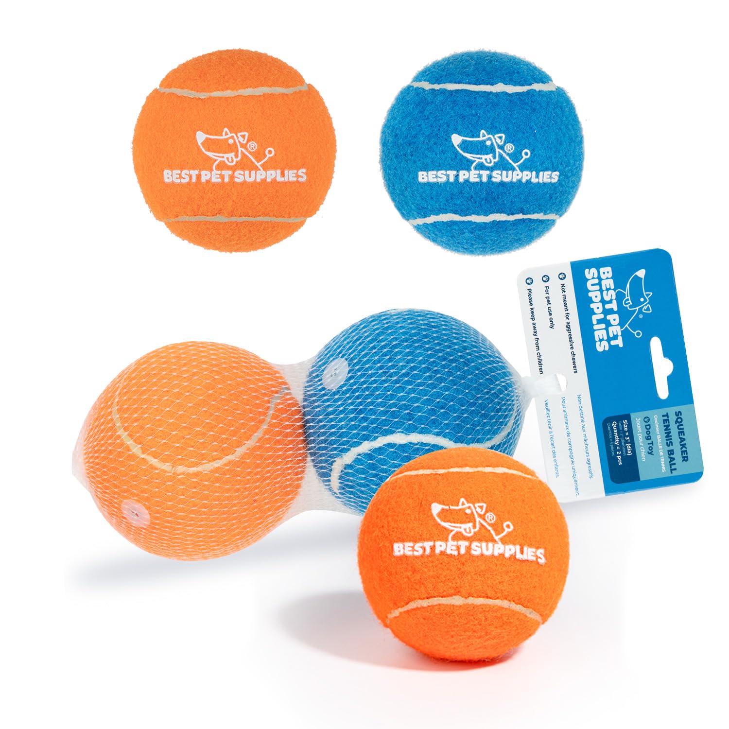 Best Pet Supplies Squeaky Tennis Toys For Dogs, 2-Pack, Heavy-Duty Interactive Pet Toys For Throwing And Fetching, Supports Exer