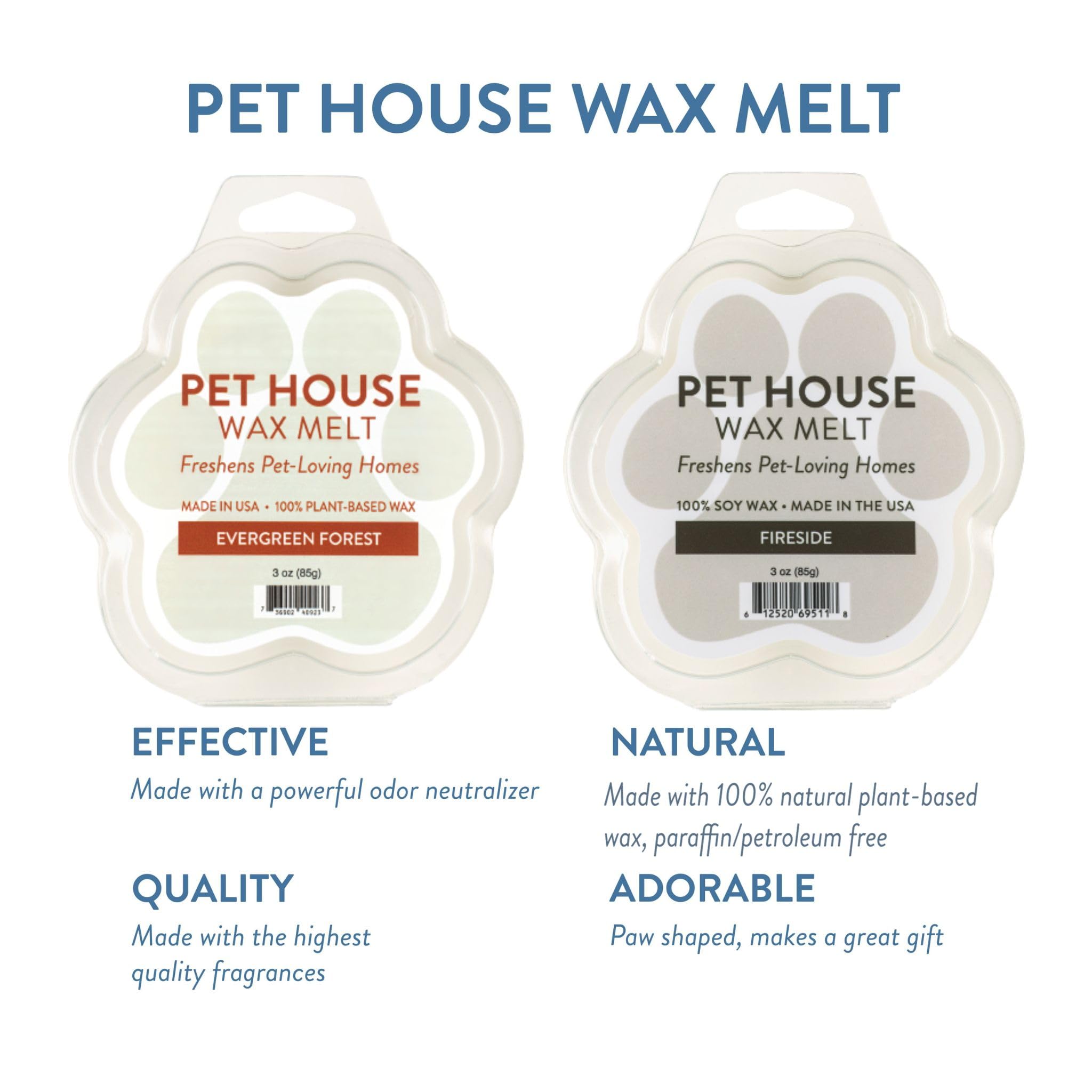 One Fur All 100% Natural Soy Wax Melts, Pack Of 2 By Pet House - Long Lasting Pet Odor Eliminating Wax Melts Non-Toxic, Dye-Free Unique, Made In Usa (2 Pack, Evergreen Forest/Fireside)