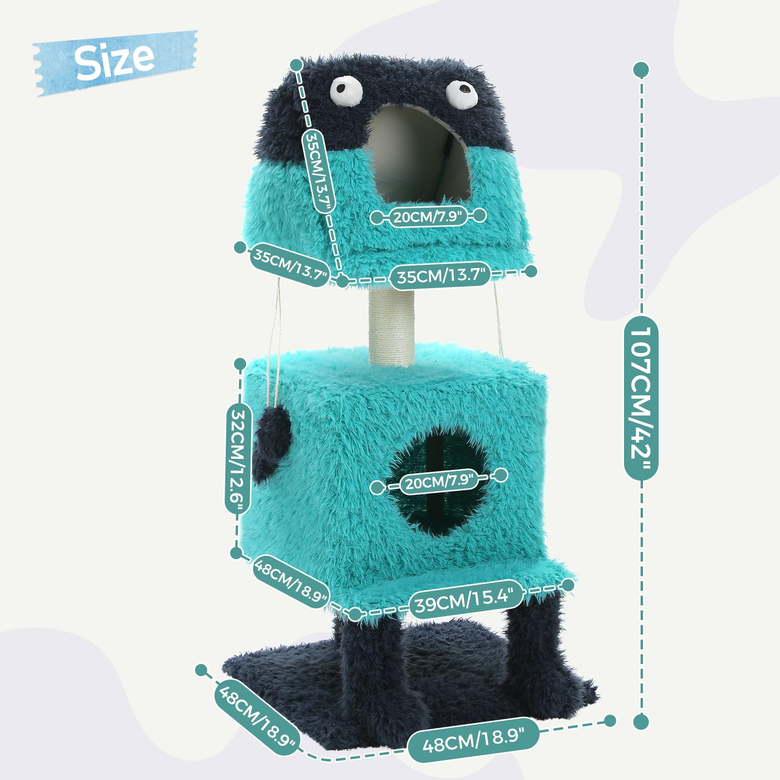 Pawz Road Cartoon-Themed Cat Tree, 2 In 1 Modern Cat Tree Tower With 2 Large Cat Condos, 3-Level Robot Artistic Modeling Cat Fur