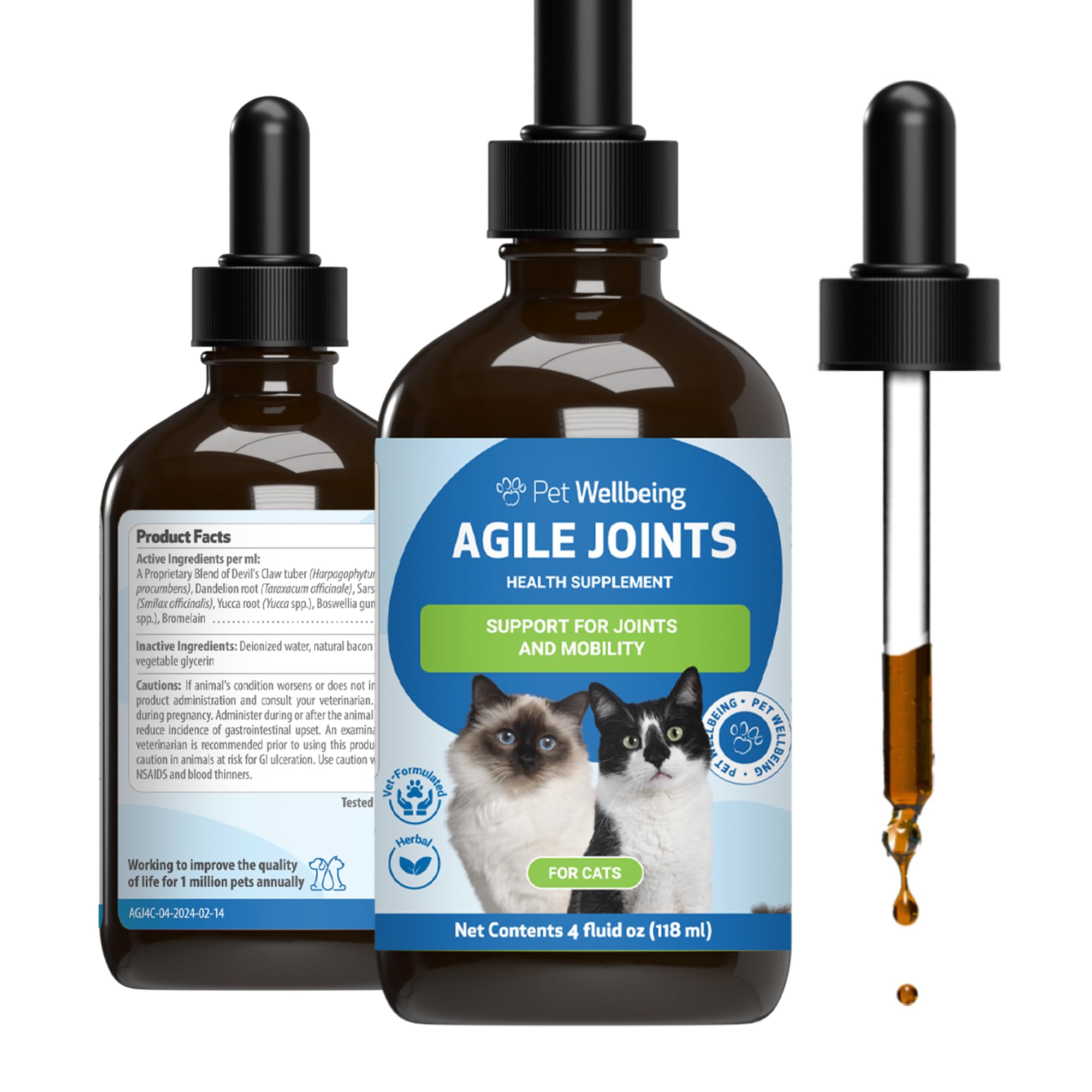 Pet Wellbeing Agile Joints for Cats - Veterinarian-Formulated - Hip and Joint Health, Mobility, Devils Claw, Boswellia, Joint Li