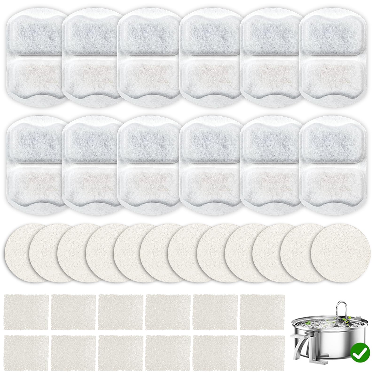 12 Sets Pet Water Fountain Filter Replacement Compatible with Oneisall 7L/230oz Stainless Steel Dog Dispenser - Filtered Dog Wat