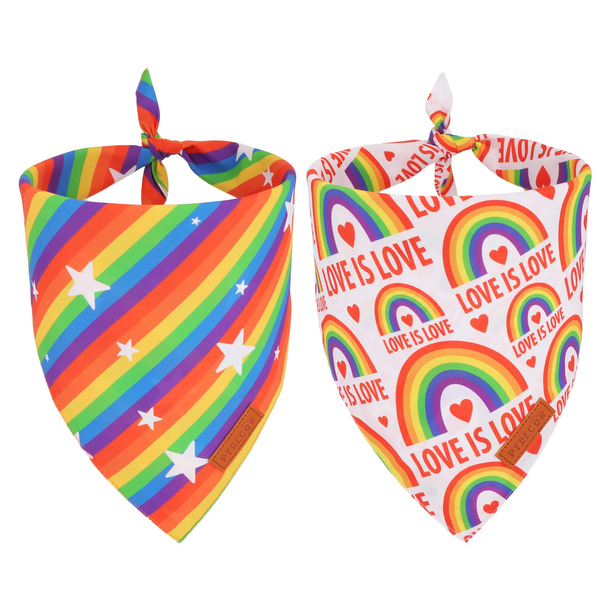 Ptdecor Rainbow Dog Bandanas Pride Day, Multi Size,Love Is Love    Pet Scarf Reversible Triangle Lgbt+ Rainbow Bandanas For Smal