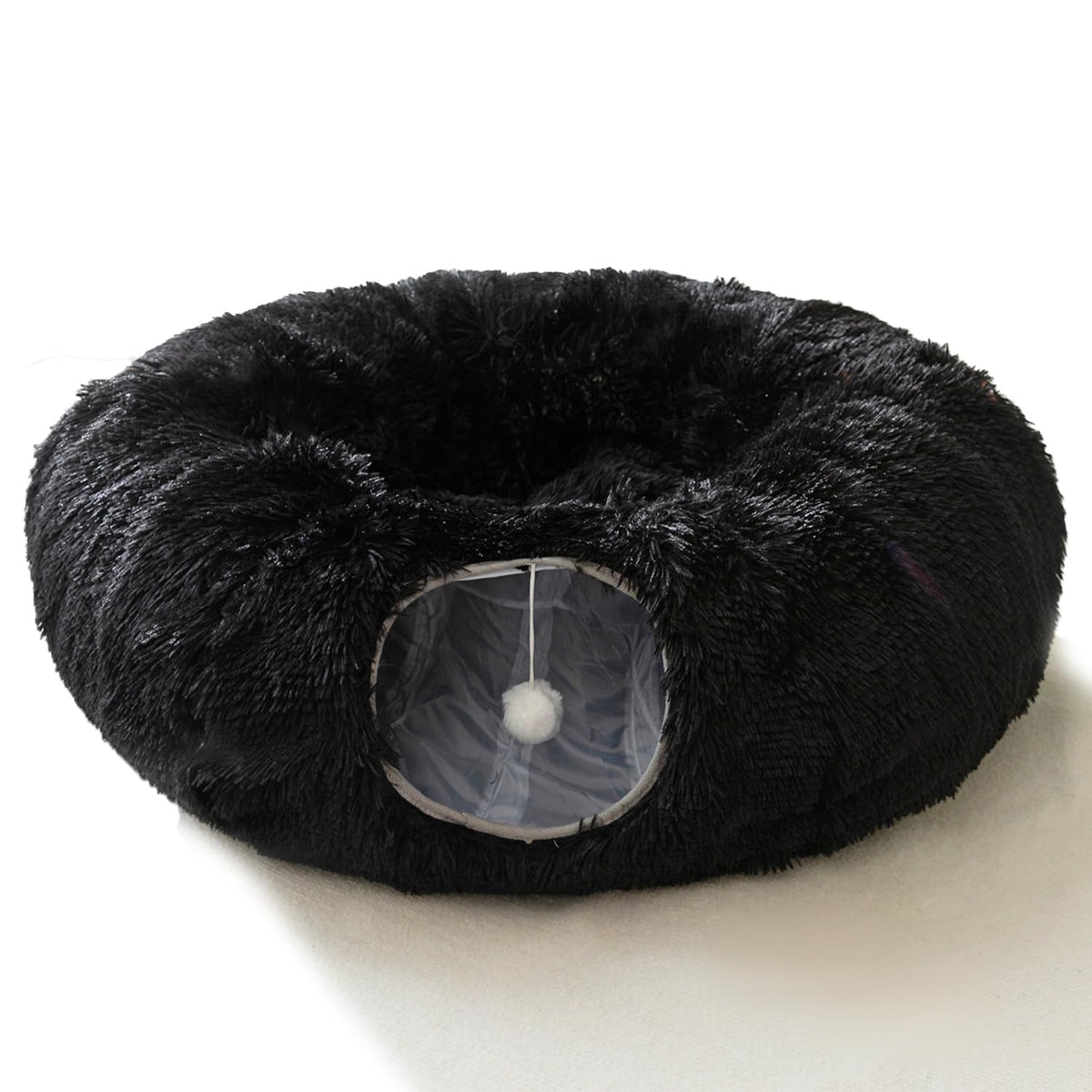 Hipipet Winter Plush Cat Tunnel With Cat Bed - Multifunctional Cat Toys For Small, Medium & Large Indoor Cats. (Black)