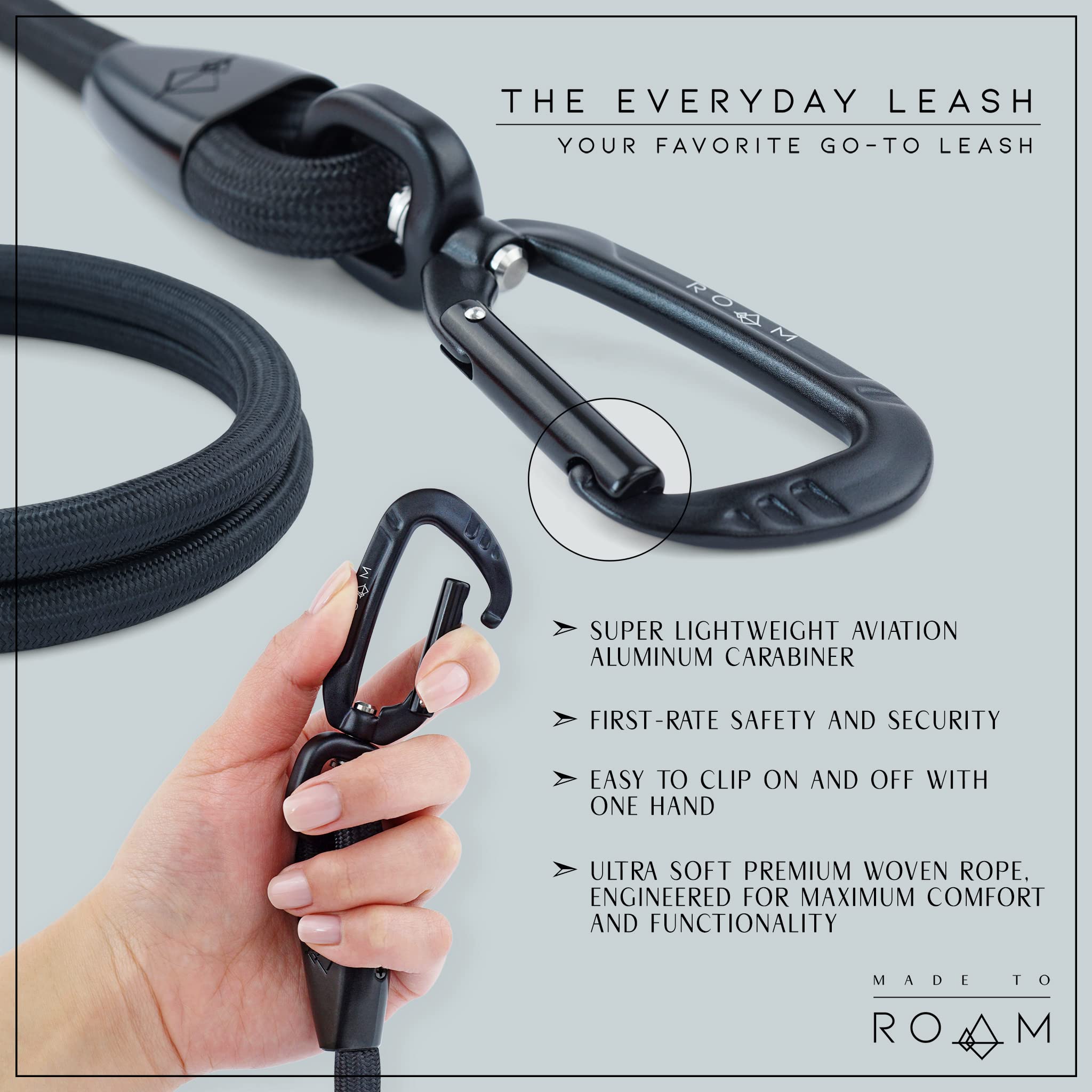Made to ROAM Premium Everyday Leash - Ultra Soft Dog Leash with Aviation Aluminum Carabiner for Small, Medium, Large Dogs - New