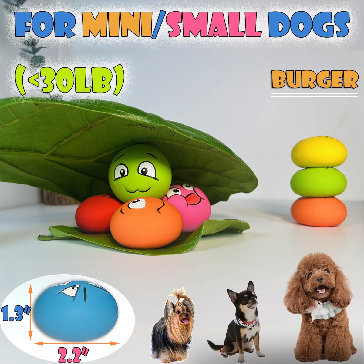 Pupattic Squeaky Dog Toys For Small Dogs, Flat Squeaky Dog Balls Small Dog Toy Ball, Latex Dog Squeaky Toys Ball 2.2''*2.2''*1.3