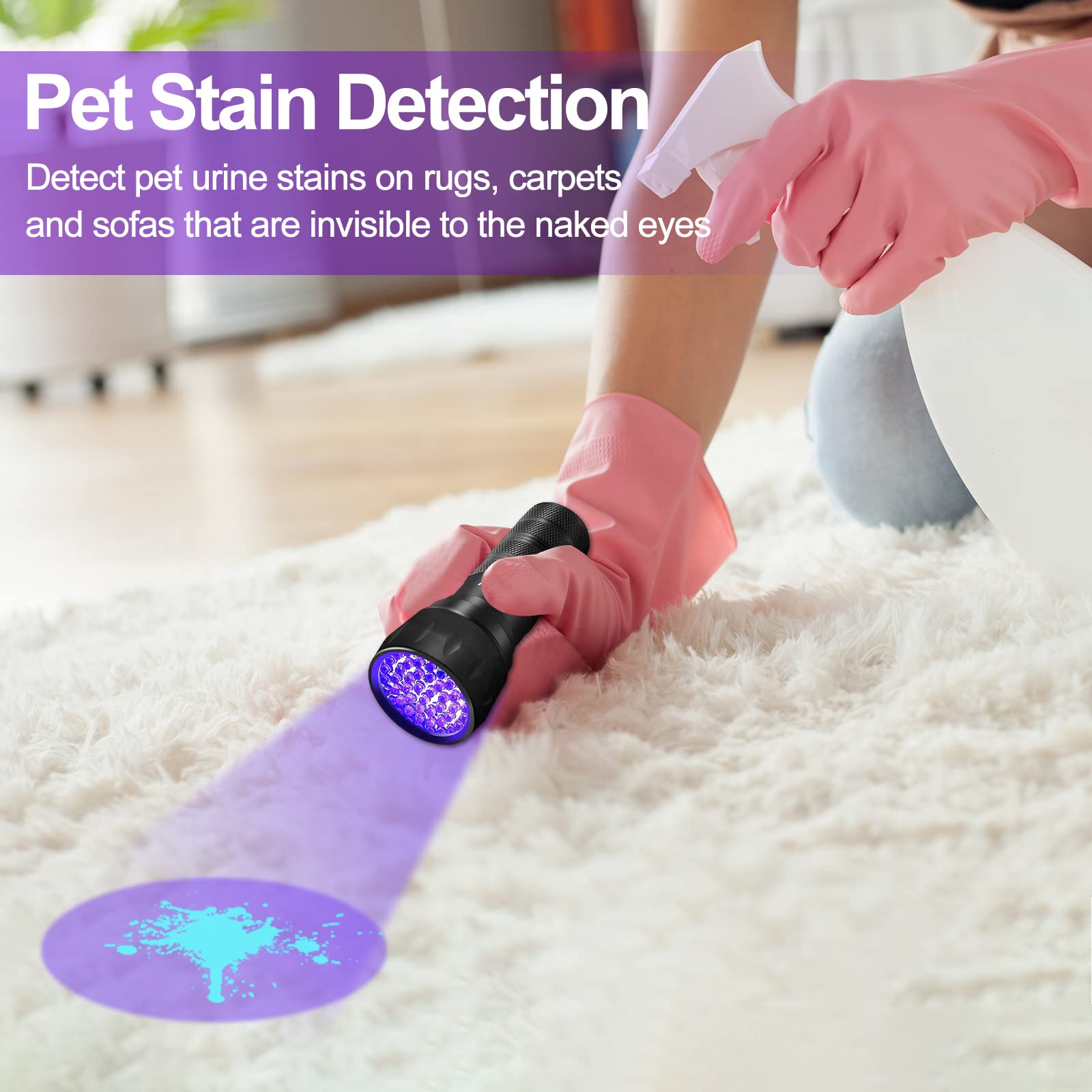 Black Light Uv Light Flashlight, 21 Led 395Nm Ultraviolet Blacklight Flashlight Mini Pet Urine Detector For Dog/Cat, Dry Stains, Resin Curing, Matching With Pet Odor Eliminator(Batteries Are Included)