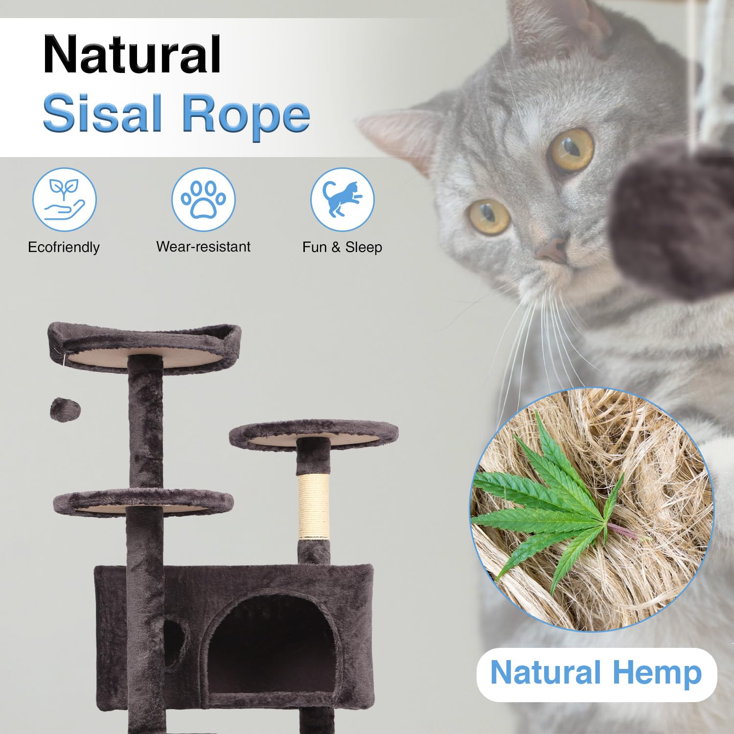 FDW | 54 Cat Tree Tower | Purple Gray | Multi-Level Indoor Activity Center with Sisal Scratching Posts, Condos, Plush Perches, H