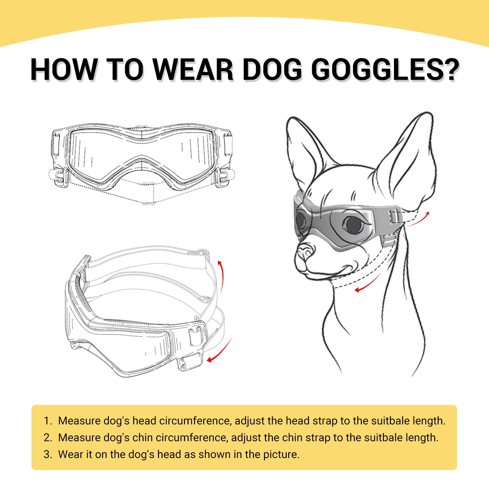 PETLESO Dog Goggles - Small UV Protection Sunglasses for Small Dogs, Black Rubber Eyewear for Outdoor Riding and Driving