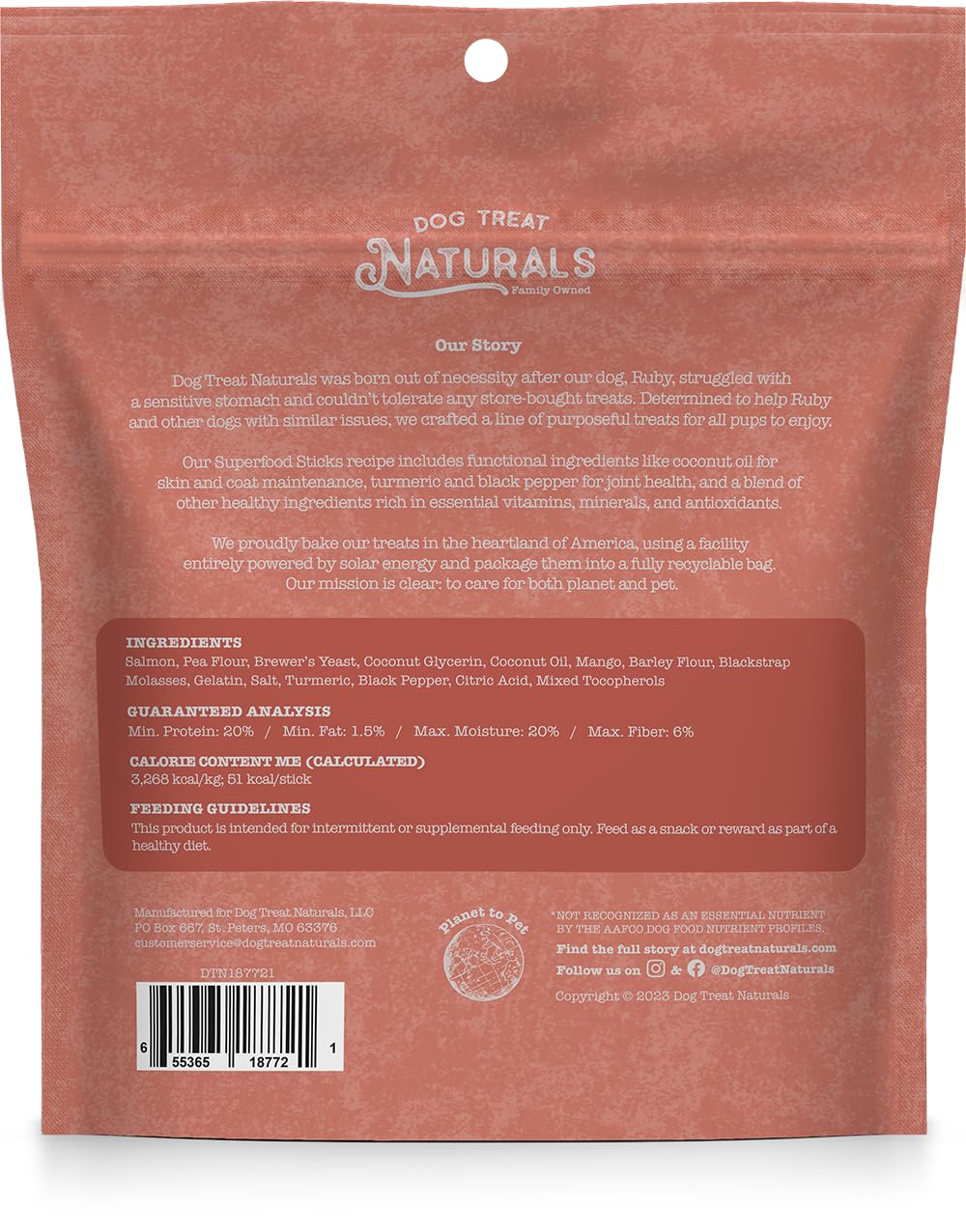 Dog Treat Naturals Salmon & Mango Superfood Sticks for Dogs | All-Natural Premium Training Dog Treats | Contains Turmeric for Jo