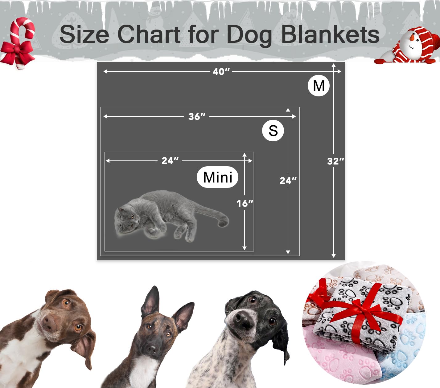 1 Pack 3 Premium Soft Dog Blankets For Small Dogs Gifts, Calming Puppy Blanket Throw For Cat Kitten Puppy Essentials, 24 * 16 Inches, Grey