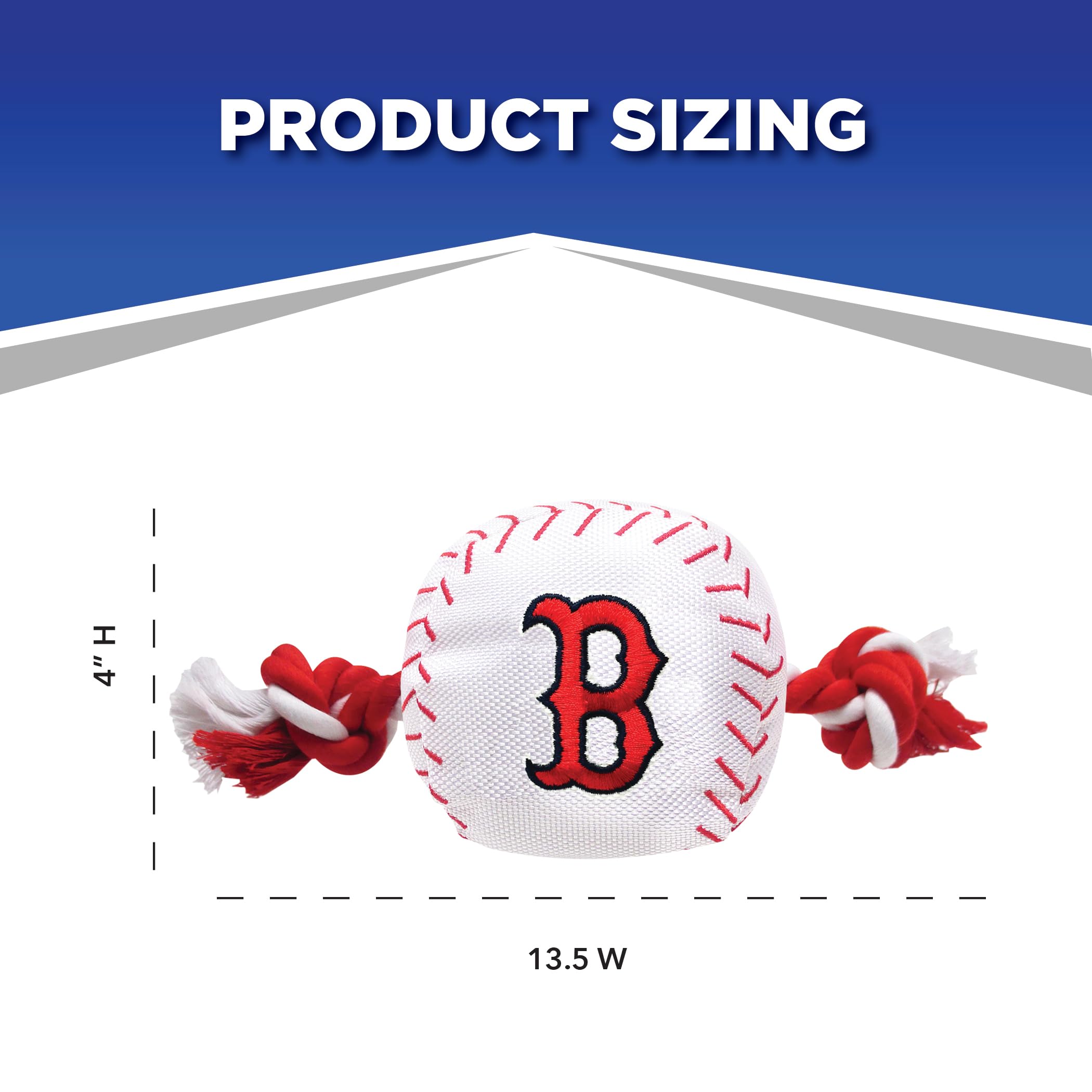 Mlb Boston Red Sox Baseball Rope Toy For Dogs & Cats. Tough Nylon, Sporty Baseball Design, Heavy-Duty Ropes With Inner Squeaker