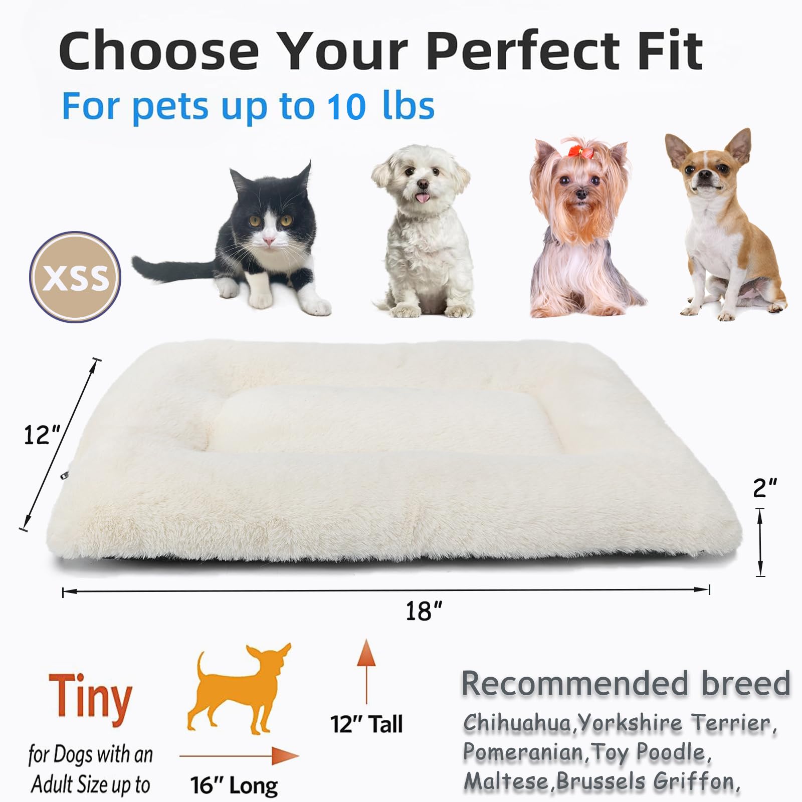 Dog Crate Bed 18 X 12 Washable Dog Beds For Xx-Small Dogs Deluxe Thick Soft Fluffy Comfy Kennel Pad Anti-Slip & Anti-Scratch Pet