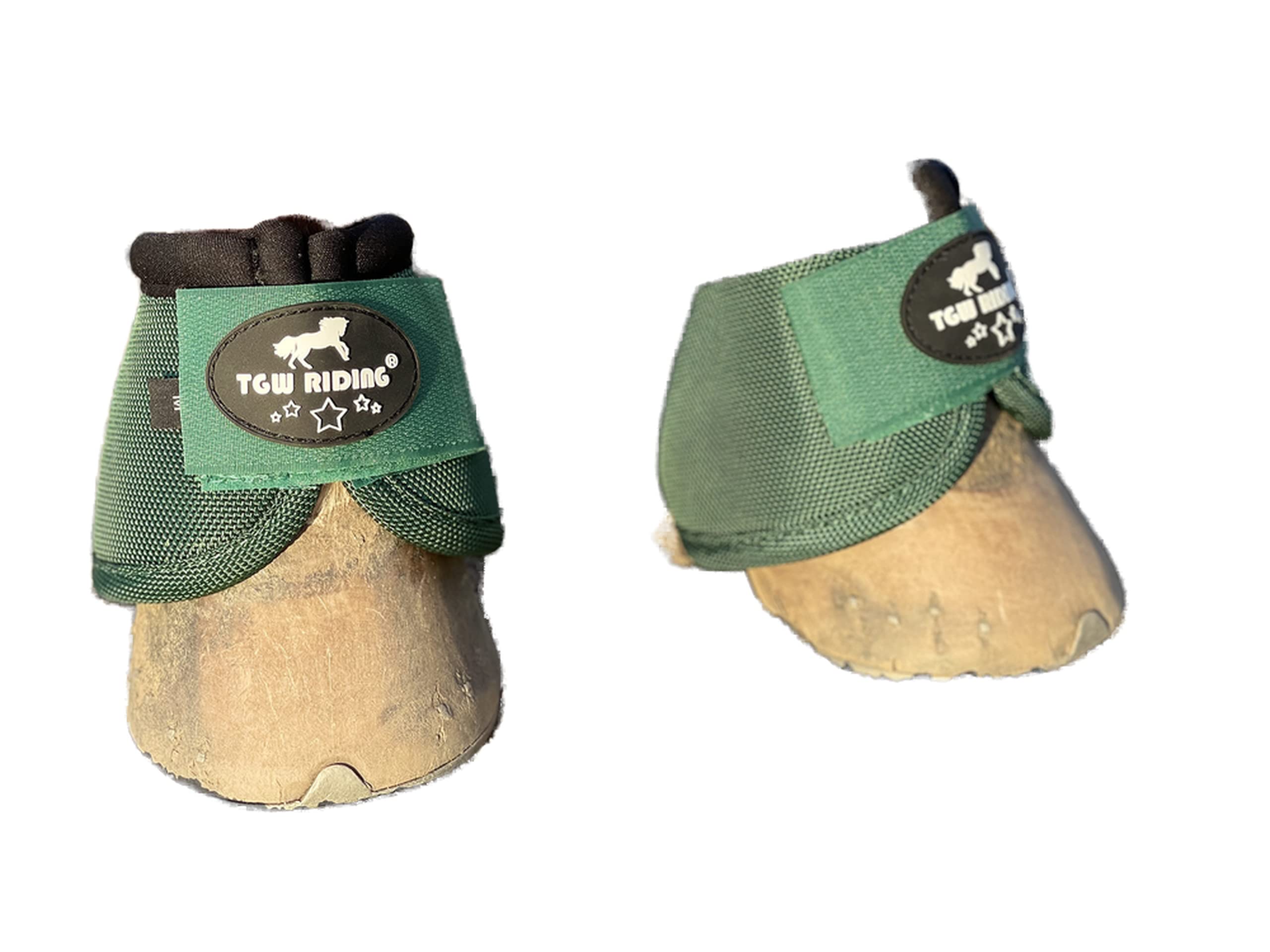 Tgw Riding 2520D Horse Bell Boots No-Turn Horse Bell Boots, Equine Ballistic Hoof Overreach Bell Boot, Pair (Hunter Green, L)