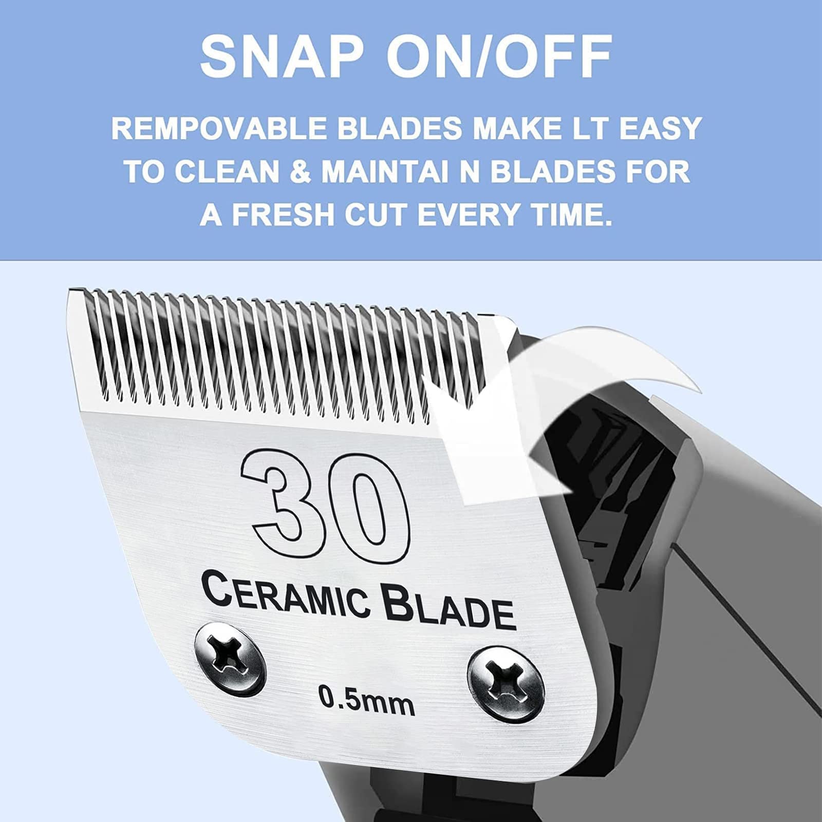 Audoc 3Pack #30 Blade Dog Grooming Clipper Replacement Blades Compatible With Wahl/Oster Dog Clippers,Detachable Ceramic Blade &