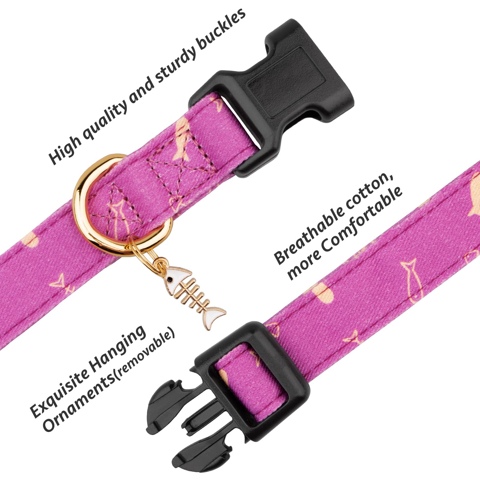 Cotton Handmade Dog Collar Cute And Distinctive Patterns Purple Fish With Pendant For Girl Boy Dogs Collars L