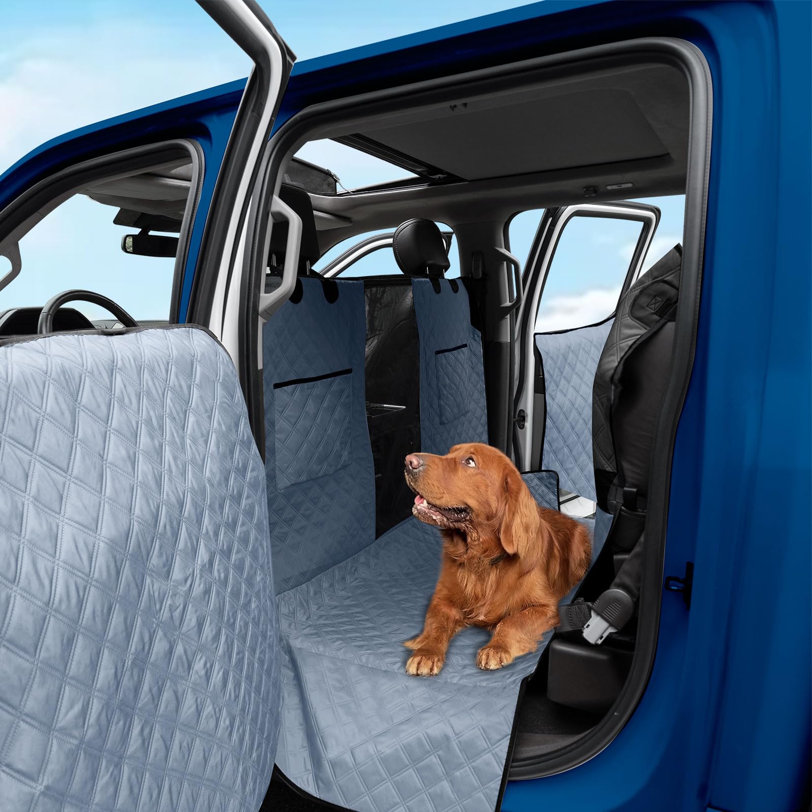 Sanqitara Xl Dog Truck Seat Cover With Car Door Protector - Waterproof Full Coverage Back Seat Cover For Trucks With Flip-Up Rea