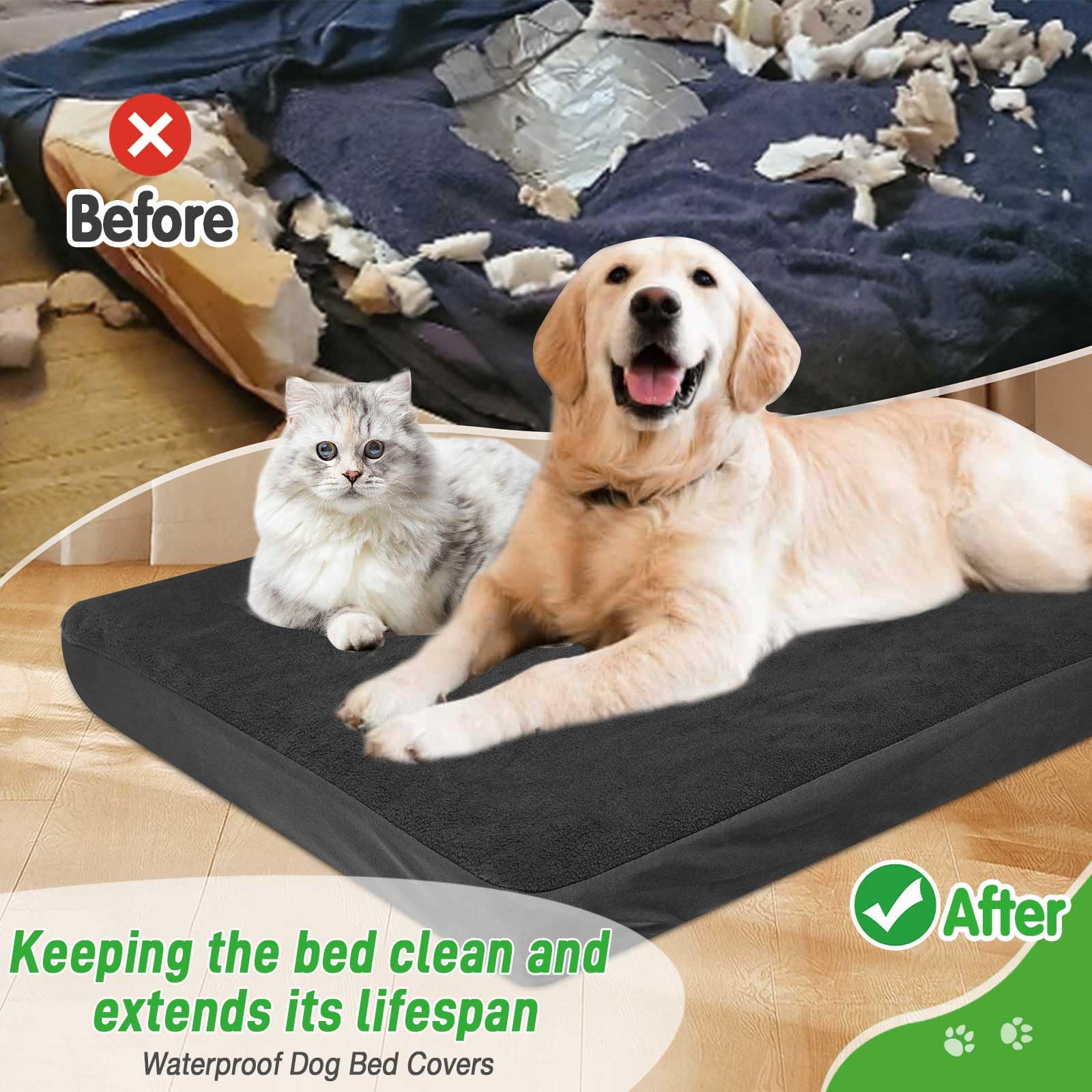 Dog Bed Covers Replacement Washable 100% Waterproof Soft Dog Bed Sheet Black 2 Pack 20'' x 30'' XS