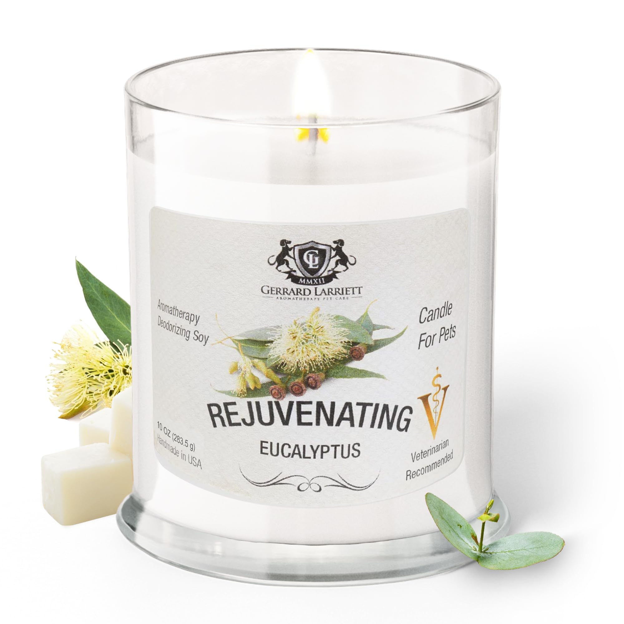 Aromatherapy Soy Scented Candle For Pets - Dog Odor Eliminator & Animal Lover Gift (Rejuvenating Eucalyptus)