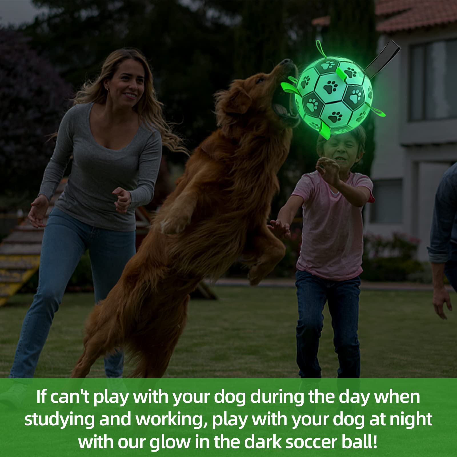 Amasiver Glow In The Dark Dog Toys - 8 Inch Upgraded Interactive Light Up Soccer Balls, World Cup Dogs Football, Outdoor Tug Toy
