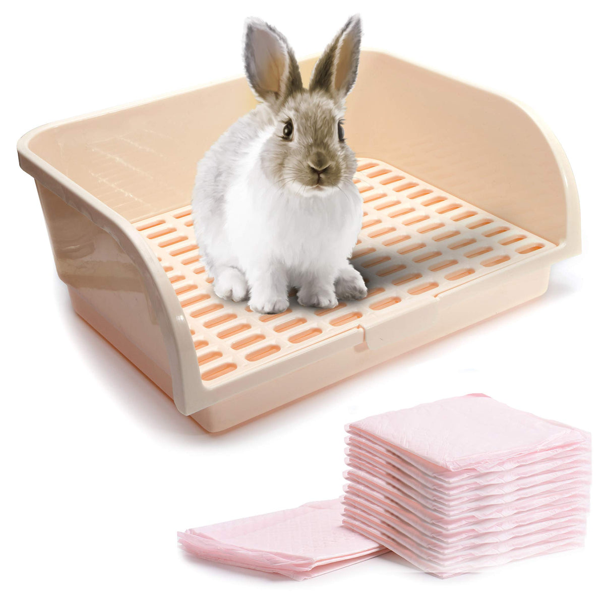 Calpalmy X-Large Rabbit Litter Box With 10Pcs Bonus Pads, Drawer, Corner Toilet Box 17.3' X 13' And Bigger Pet Pan For Adult Guinea Pigs, Chinchilla, Ferret, Galesaur, Small Animals