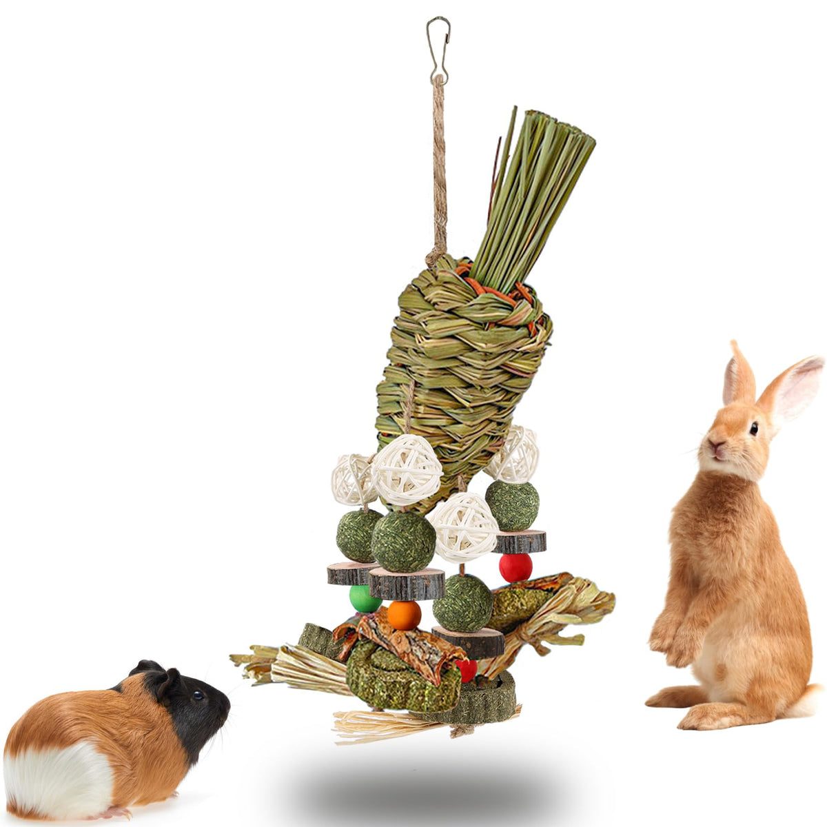 Mechpia Rabbit Toy, Bunny Cage Hanging Chew Toy & Treats For Guinea Pigs Chinchillas Hamsters Rats And Other Small Pets Teeth Gr