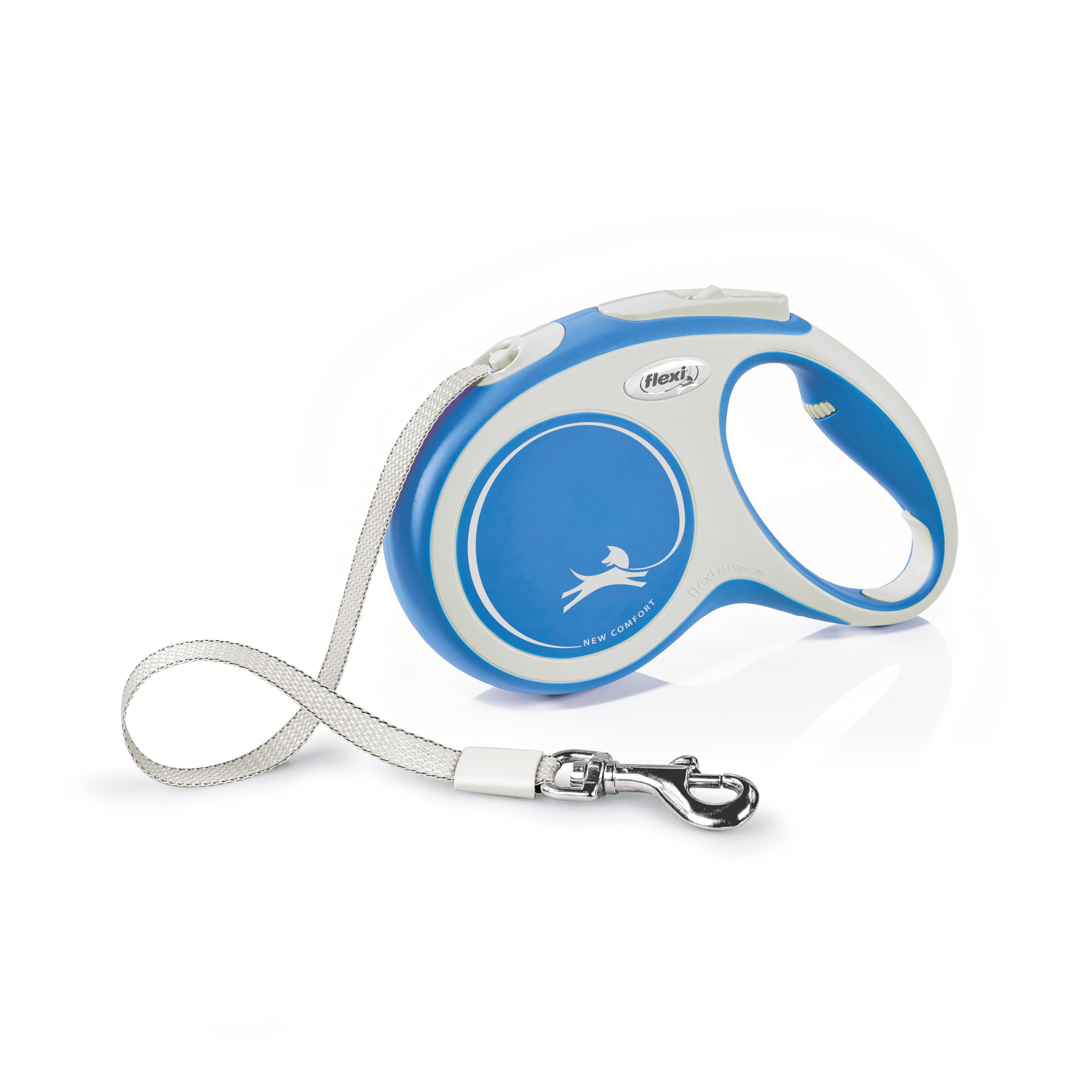 Flexi New Comfort Tape Retractable Dog Leashes For Medium Dogs Upto 55 Lbs. - 16 Ft., Blue | Tangle Free Pet Walking Leash With 