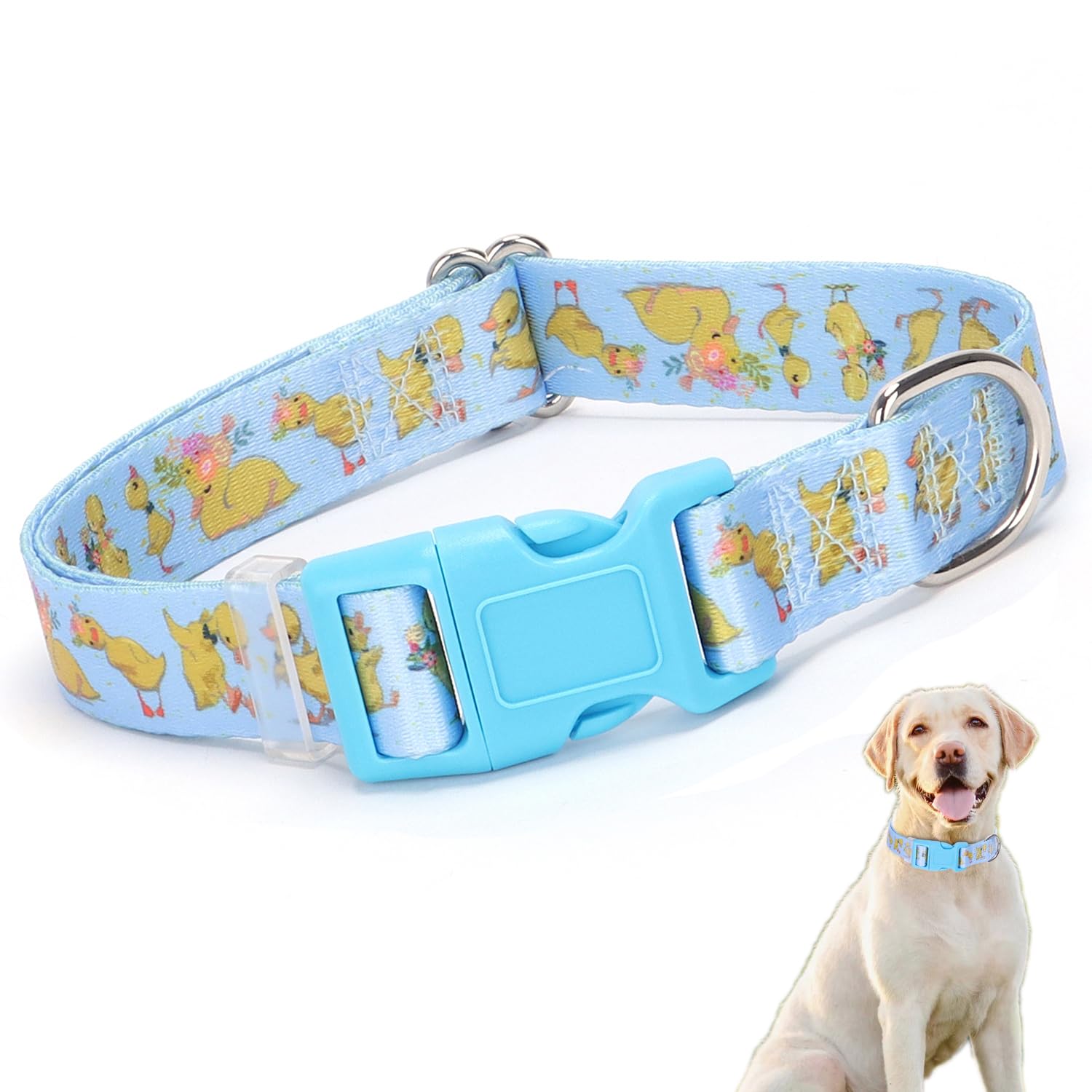 Cute Dog Collars for Male Dogs, Pretty Duck Pattern Design Quick Release Buckle Soft Nylon Boy Dog Collars Adjustable for Small 