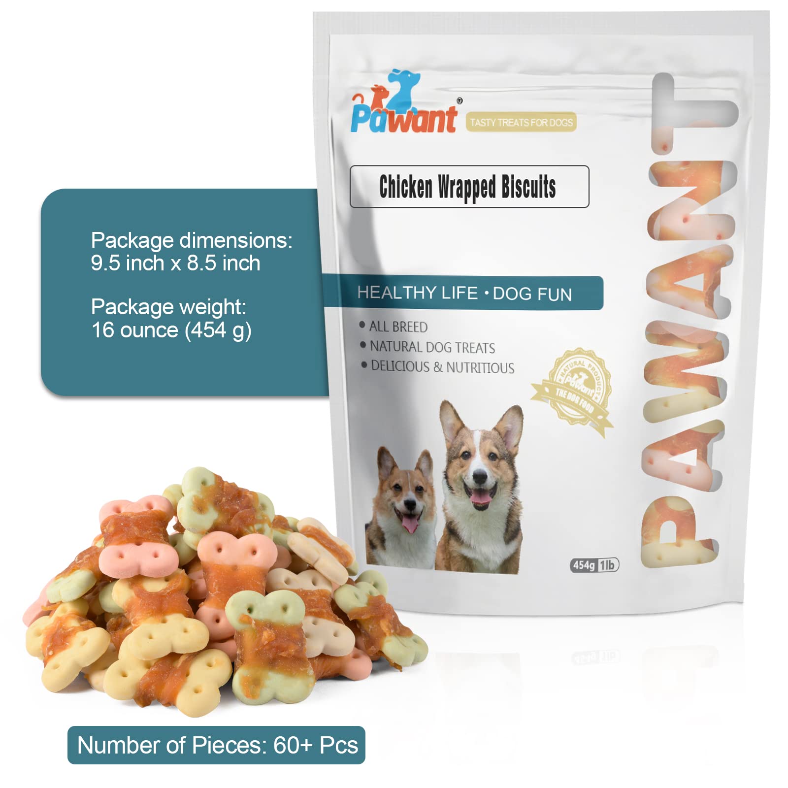 Pawant Dog Treats Biscuits Wrapped in Chicken Chews for Small Dog no Rawhide1 lb/454g