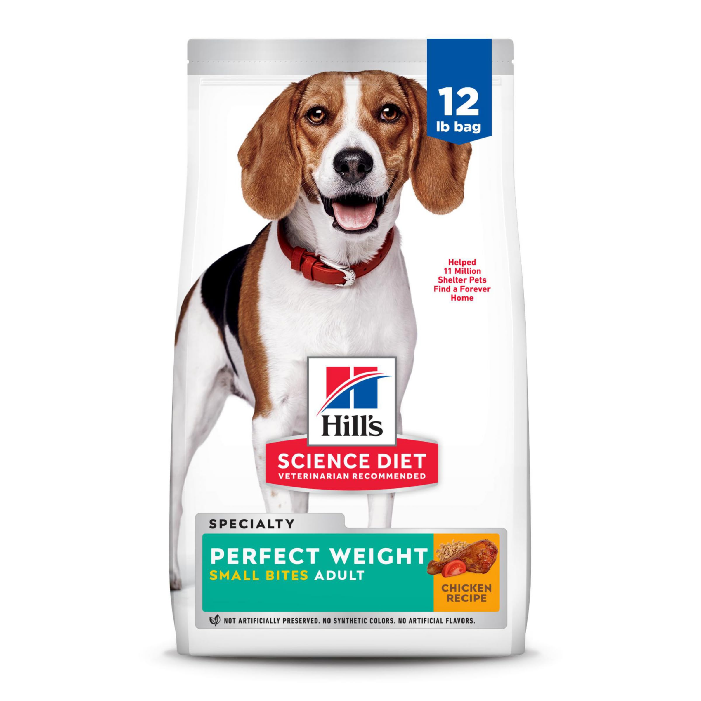 Hills Science Diet Perfect Weight, Adult 1-6, Weight Management Support, Small Kibble, Dry Dog Food, Chicken Recipe, 12 lb Bag