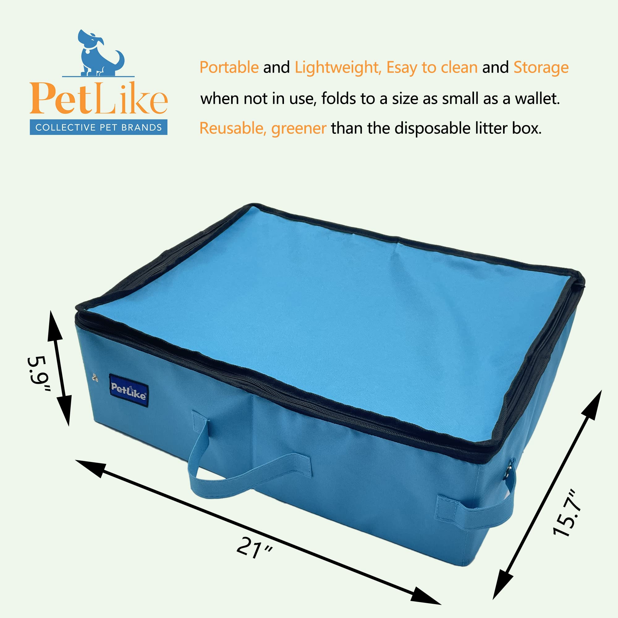 Petlike Travel Cat Litter Box, Leak-Proof Portable Litter Box, Collapsible Toilet Tray Carrier For Small Medium Cats (Large, Aqu